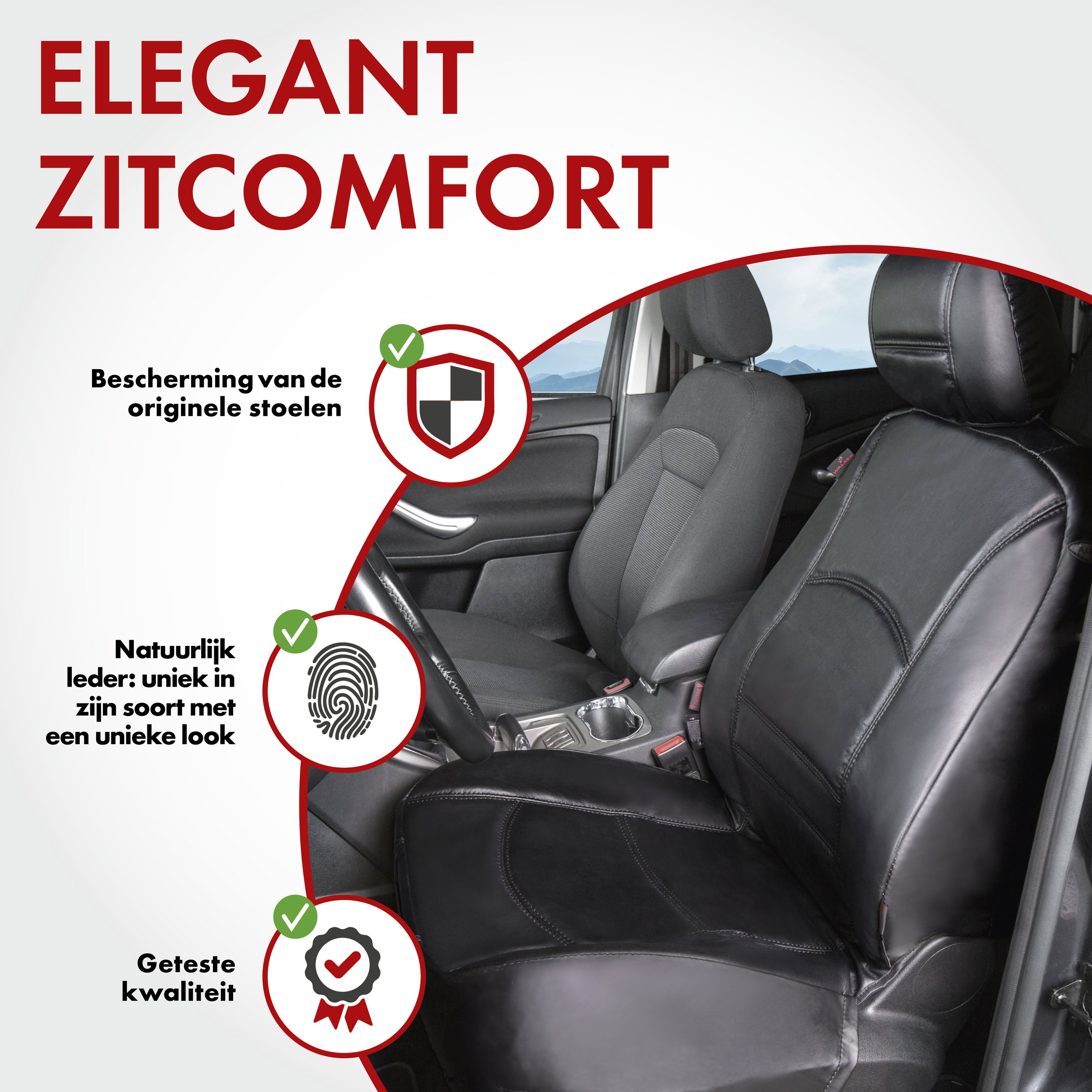 Auto stoelbeschermer Ranger, Leer Stoelbekleding, Autostoelbeschermer zwart, 1 stuk