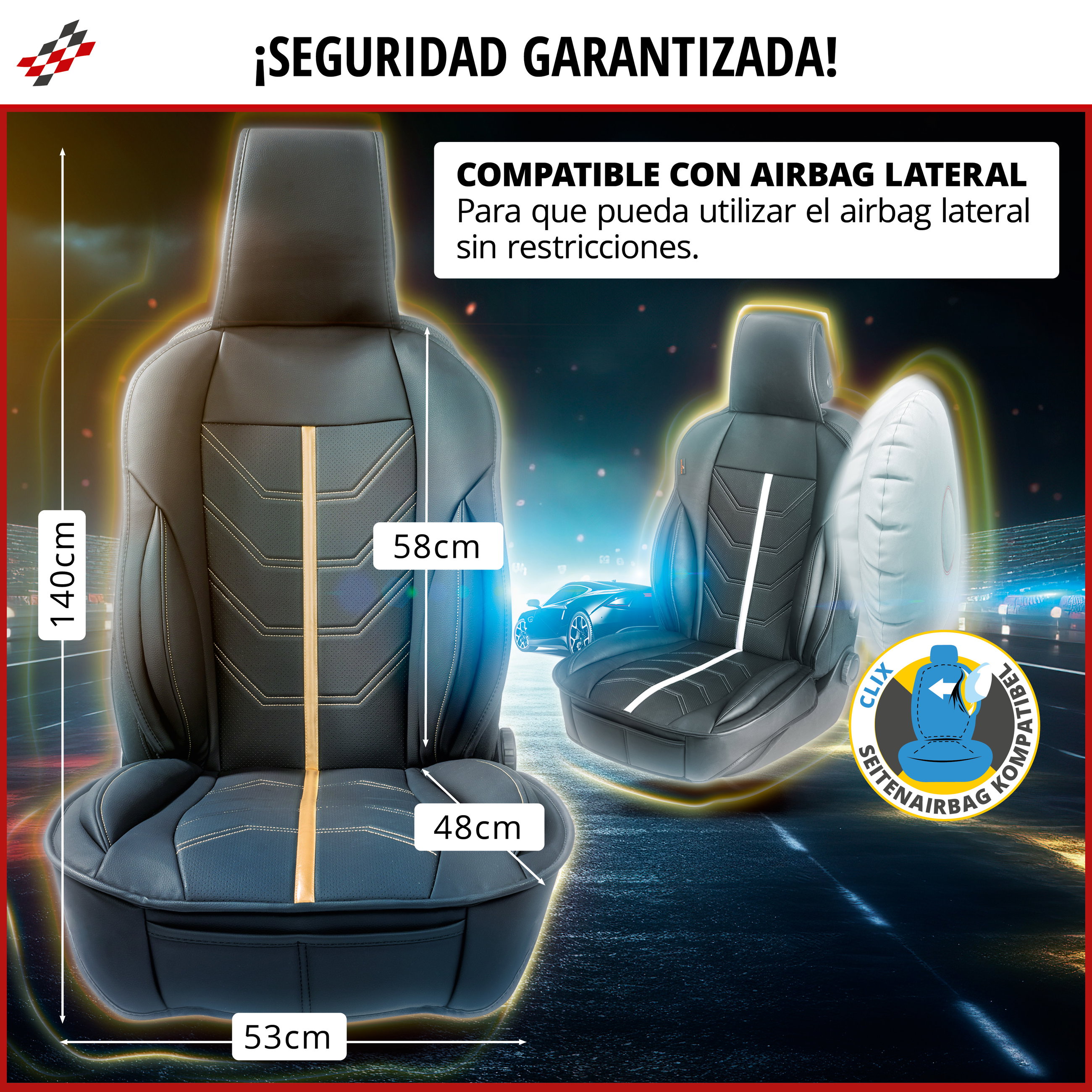 Autositze, Stoffbezug, Schwarz, Lateral-Airbag, Sitzkissen