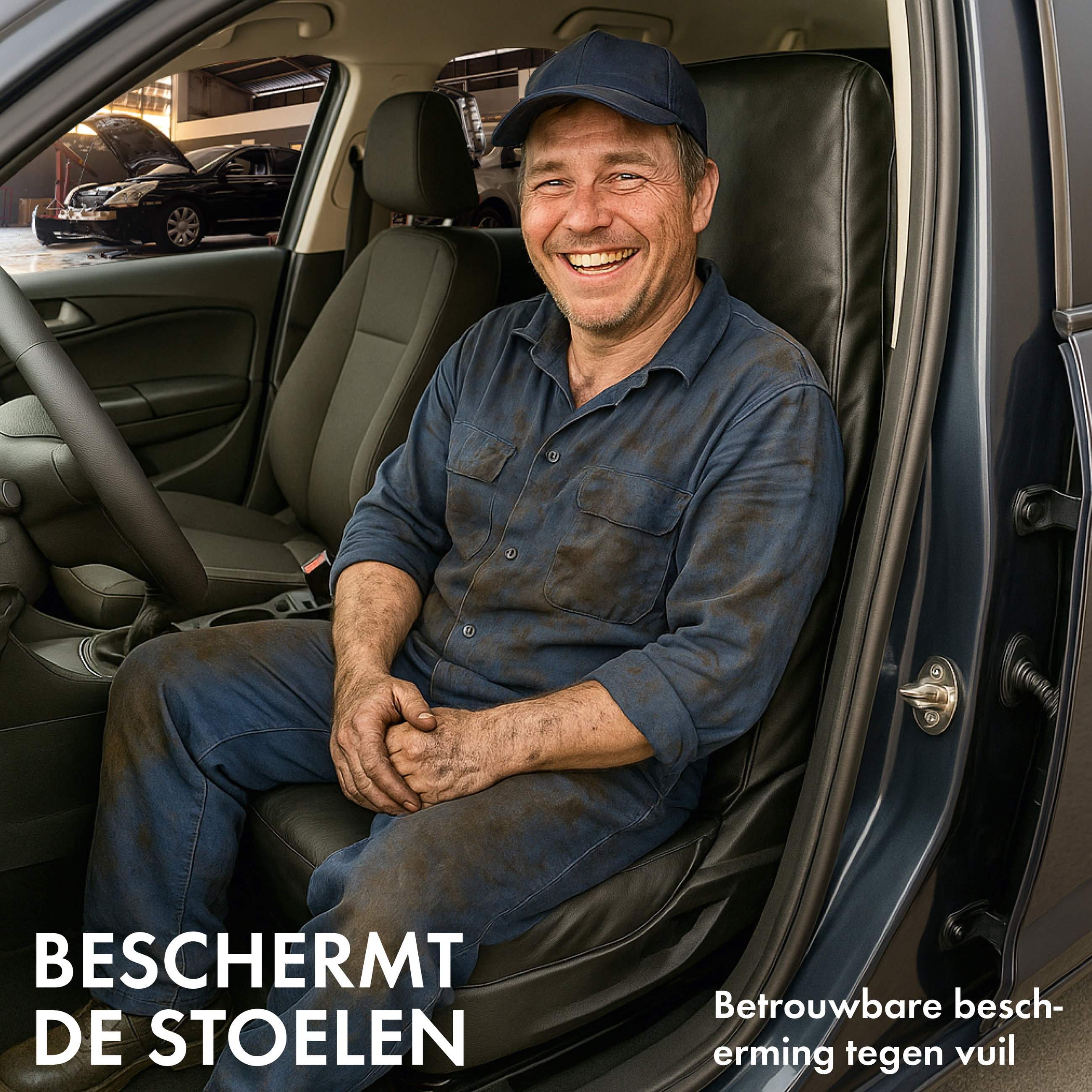 Autostoelhoes imitatieleer, universeel formaat beschermhoes en beschermmat voor auto's en vrachtwagens, Clean Tony werkplaatsbeschermer van imitatieleer, kleur: zwart 12071, 1 stuk