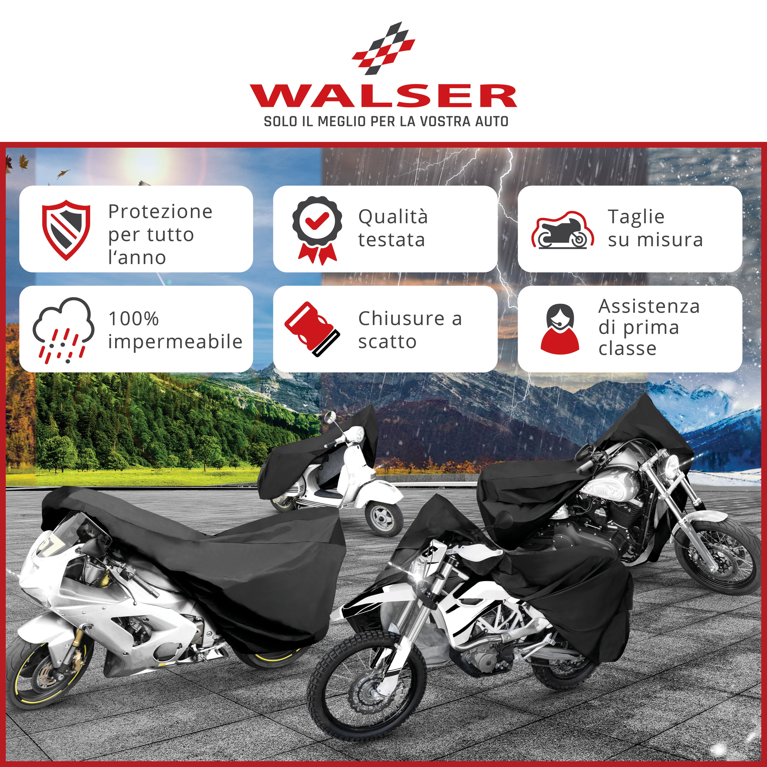 Telone per moto All Weather M, Telone per moto, Garage per moto impermeabile - 215x95x120 cm nero