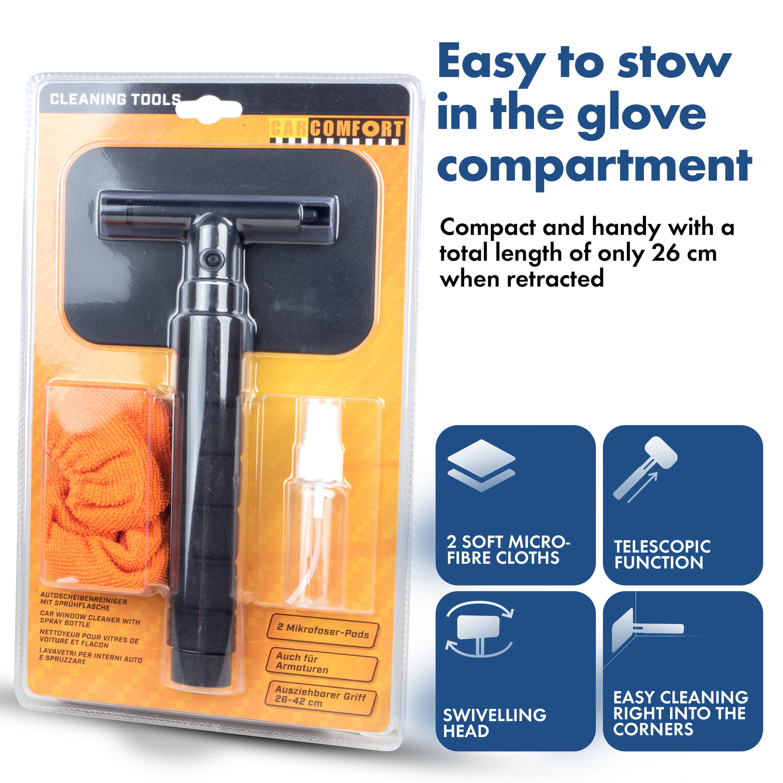 Window cleaner incl. spray bottle telescopic 26 - 42 cm orange