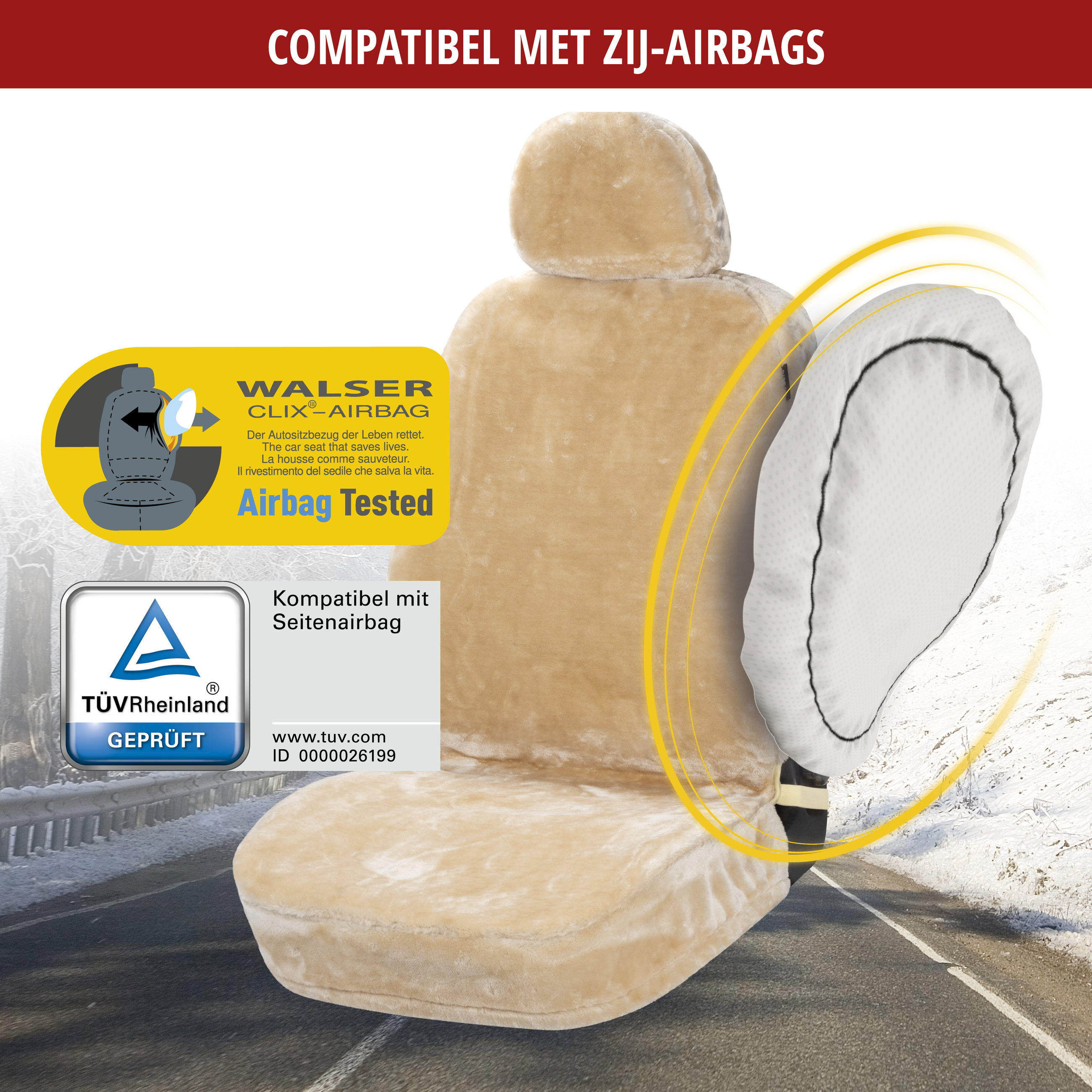 Autositzhoes Teddy van imitatiebont, auto stoelbeschermer voor enkele stoel, imitatiebont hoes beige, 1 stuk