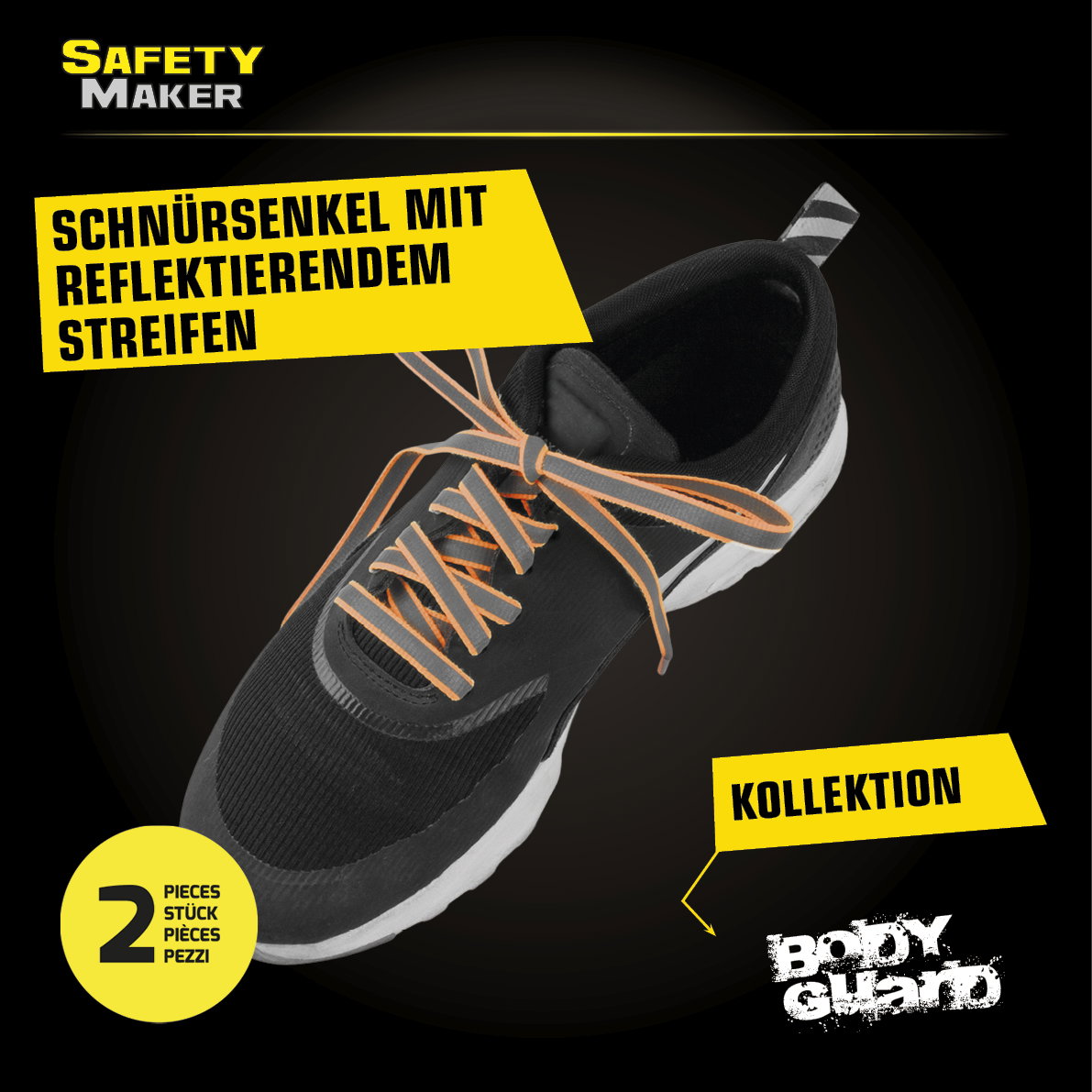 Schnürsenkel, Schuhsenkel mit reflektierenden Streifen orange