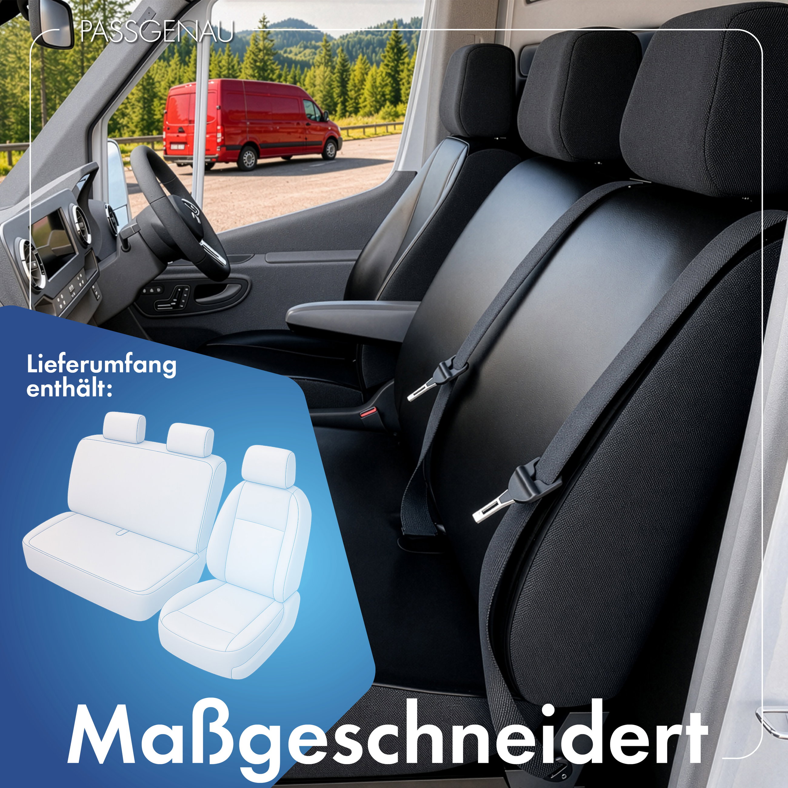 Mercedes-Benz Viano/Vito (W639) kompatibler Sitzbezug Kunstleder, passgenau für Einzelsitz + Doppelbank, robuste Sitzbezüge Transporter/Van anthrazit