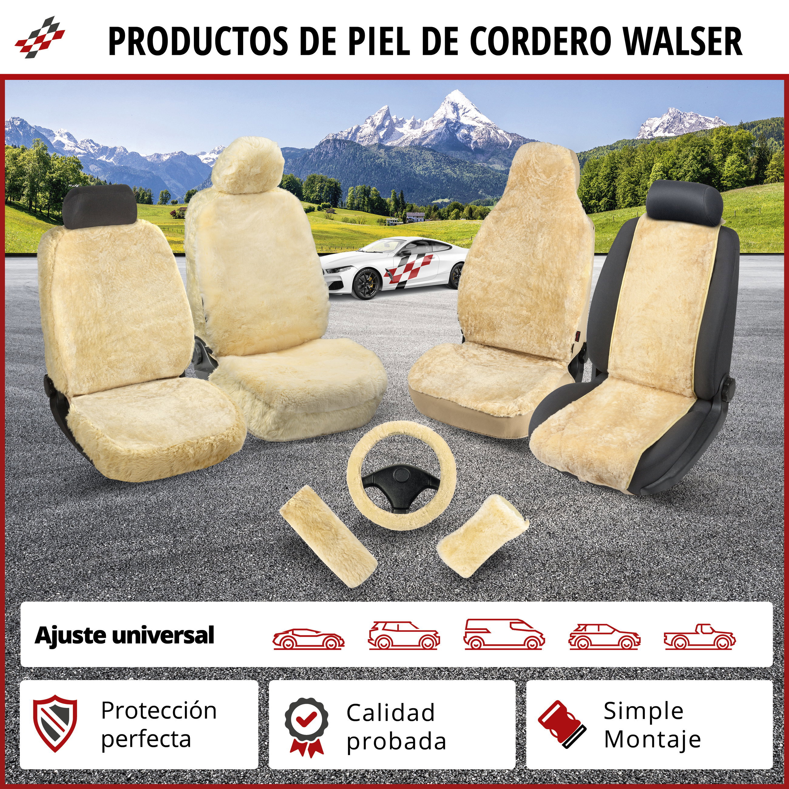 Funda de asiento Maya de piel de cordero, funda protectora de coche asiento individual, piel de corderofunda negro, 1 pieza