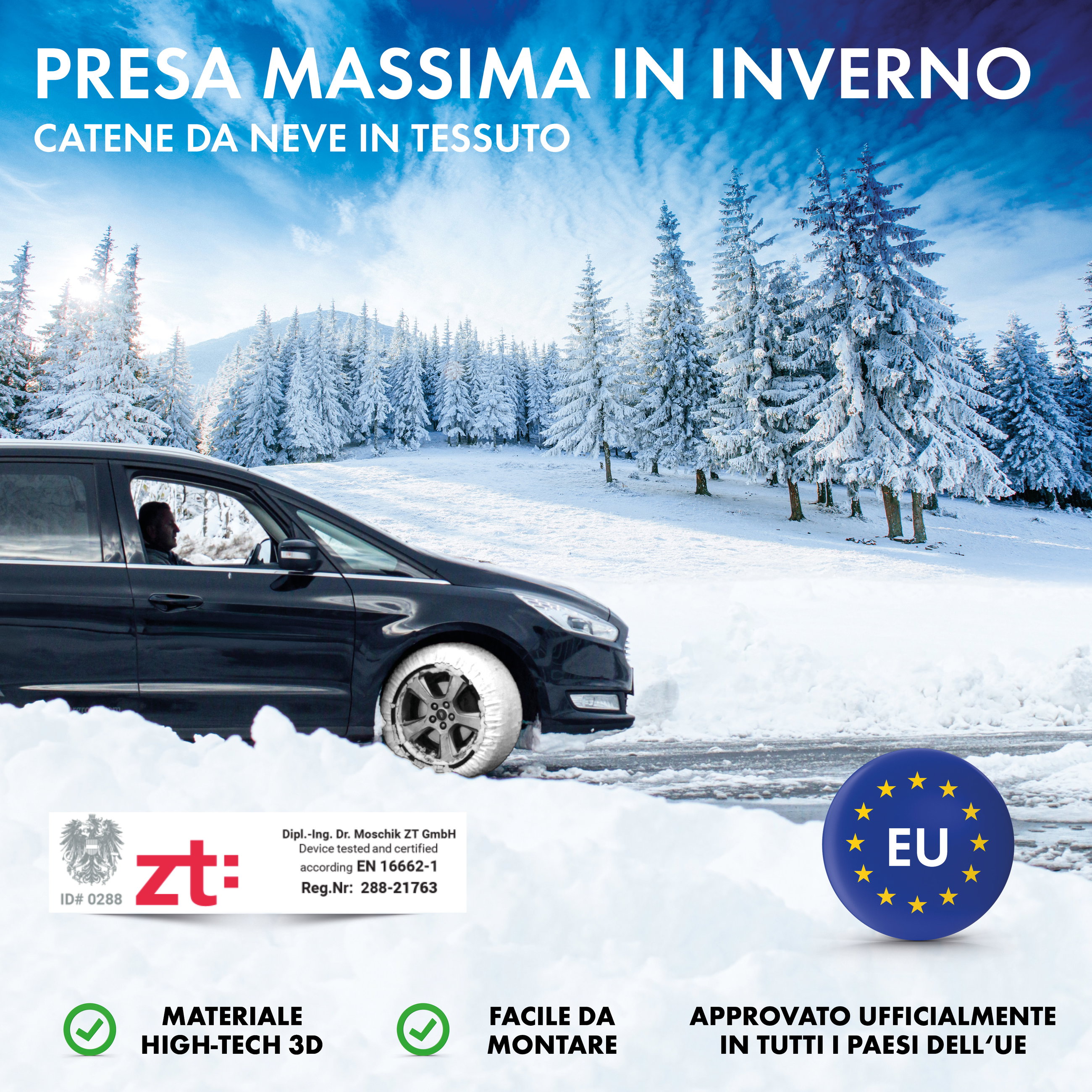 Catene da neve Basic Active L, catene da neve in tessuto omologato secondo lo standard UE 16662-1, calze da neve Set di 2 rosso