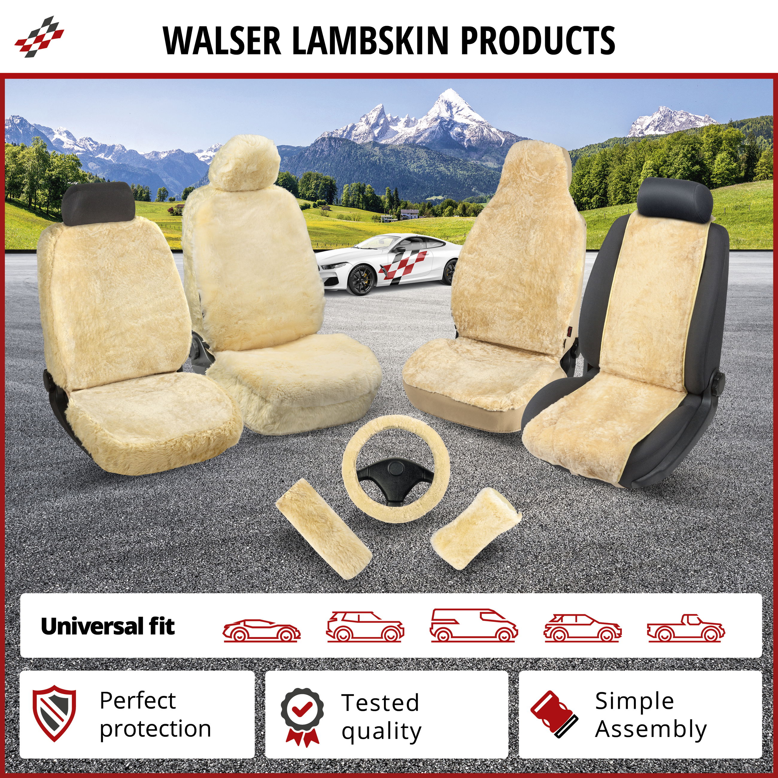 Autositzbezug Mona Lammfell & Webpelz, 12-14 mm beige - ZippIt 110 & 115
