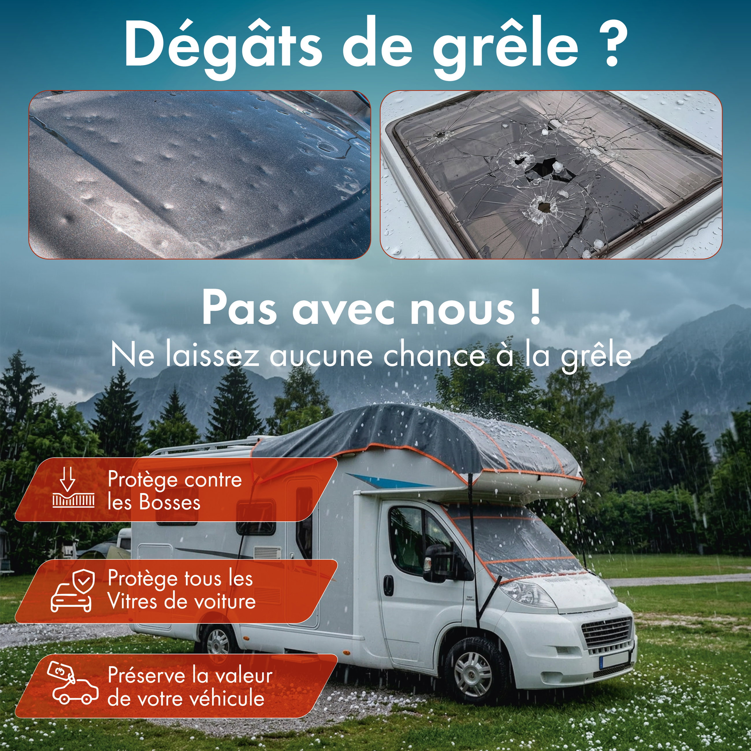 Camping-car/Caravane Housse de protection anti-grele Perma Protect, Taille S (200 x 200 cm), protection anti-grele jusqu'a 1,9 cm, argent