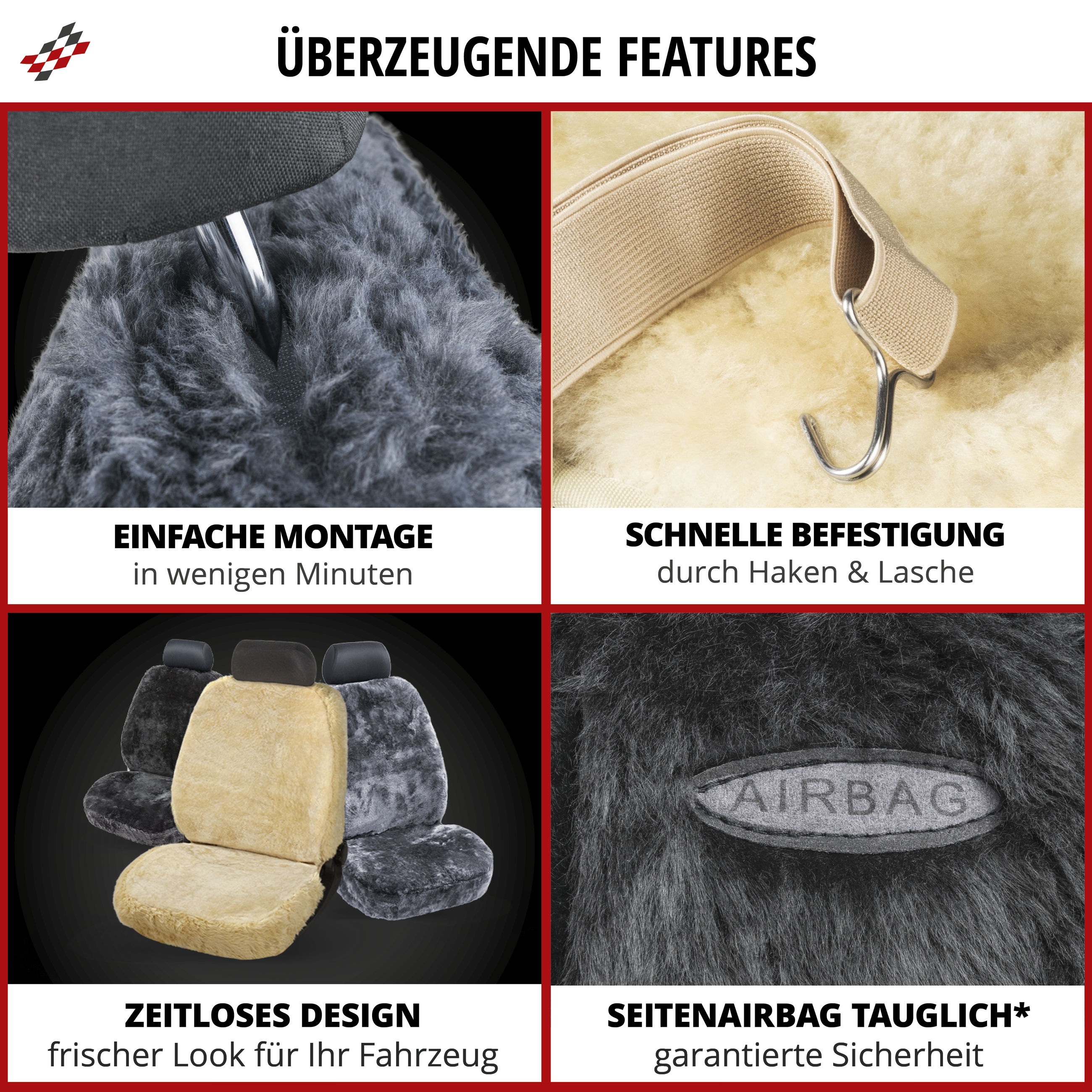 Autositzbezug Mona Lammfell & Webpelz, 12-14 mm beige - ZippIt 110 & 115