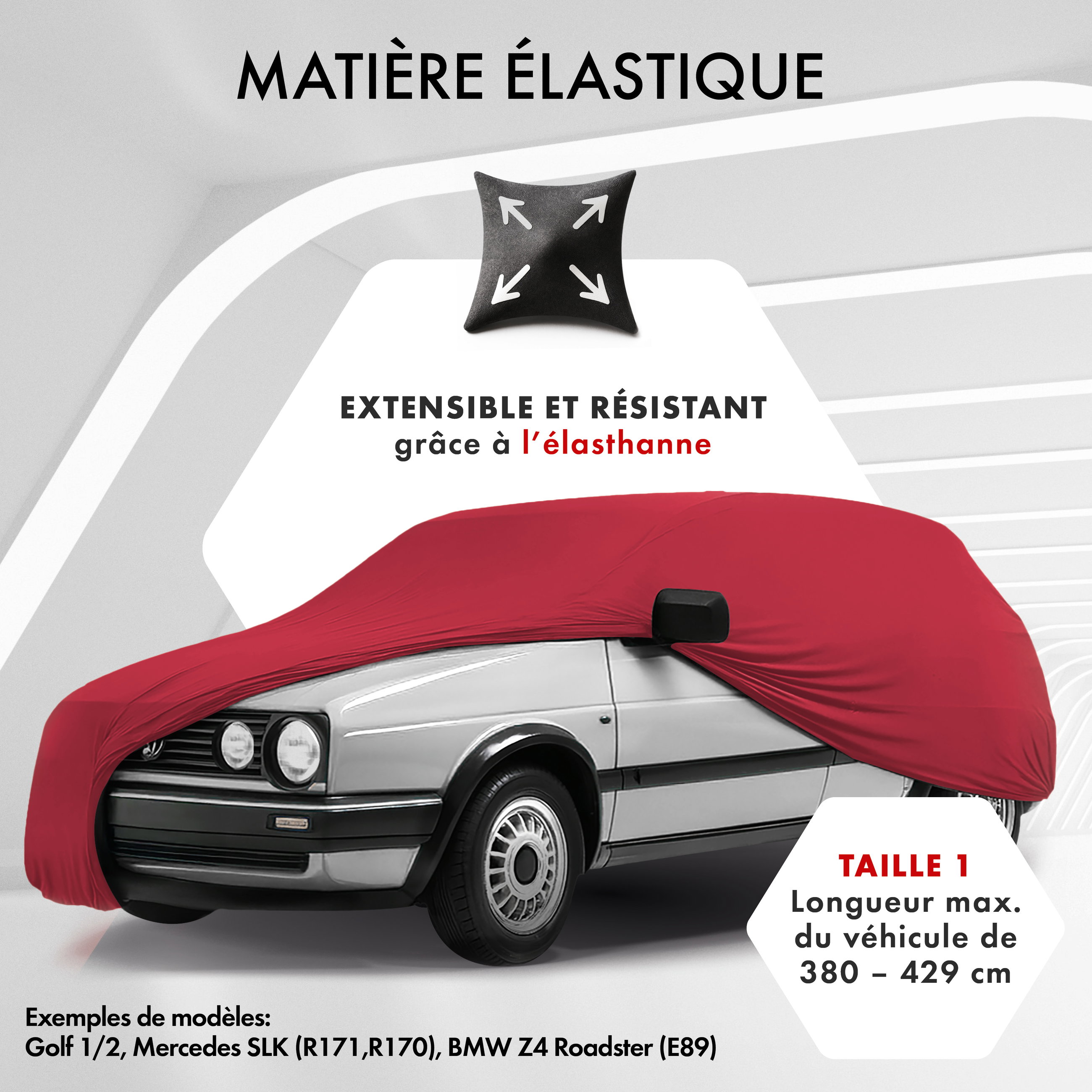 Premium housse de voiture Indoor Stretch, bâche complet pour l'interieur Plus taille 1 voiture rouge