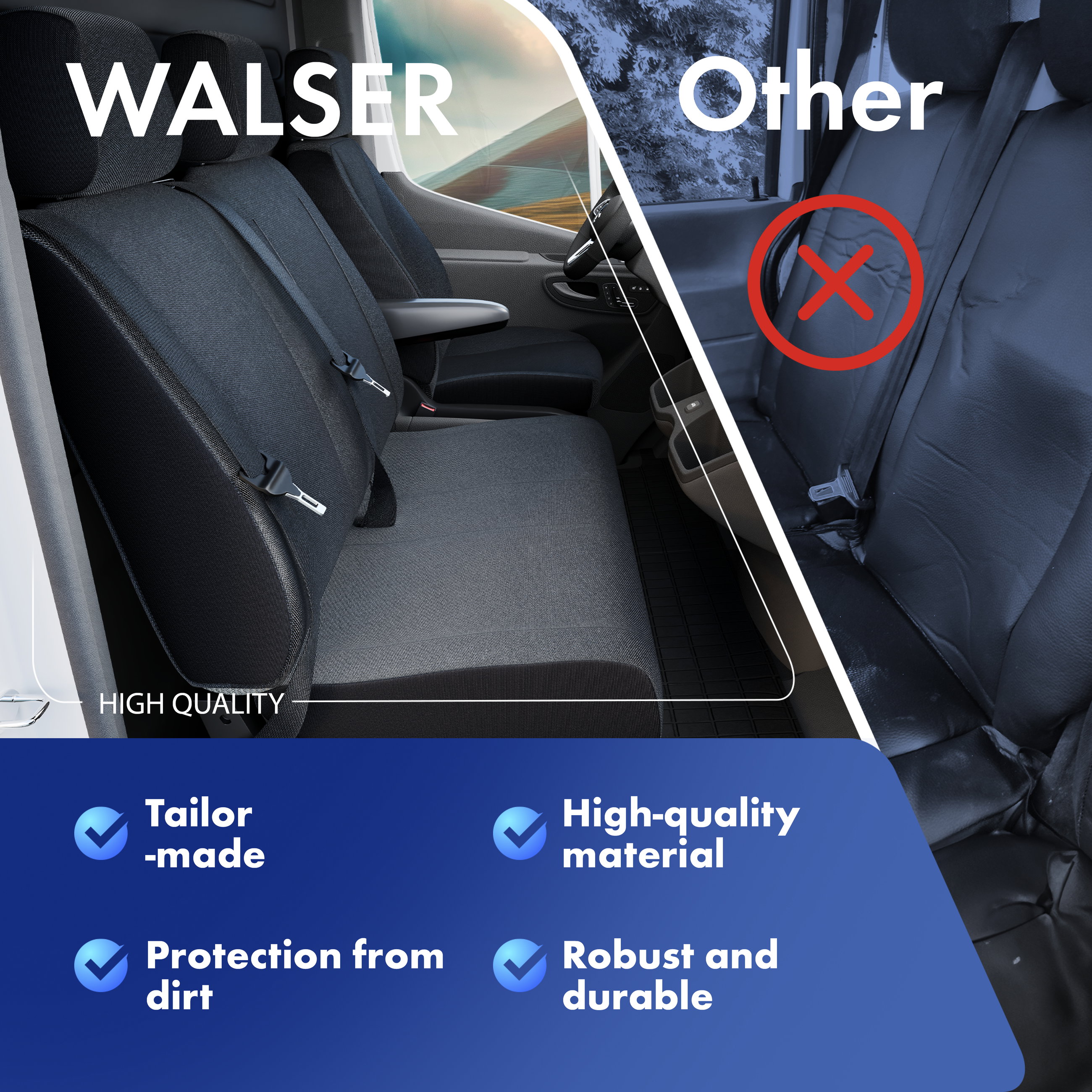 Seat cover made of fabric for VW T5, 3-seater bench cover platform