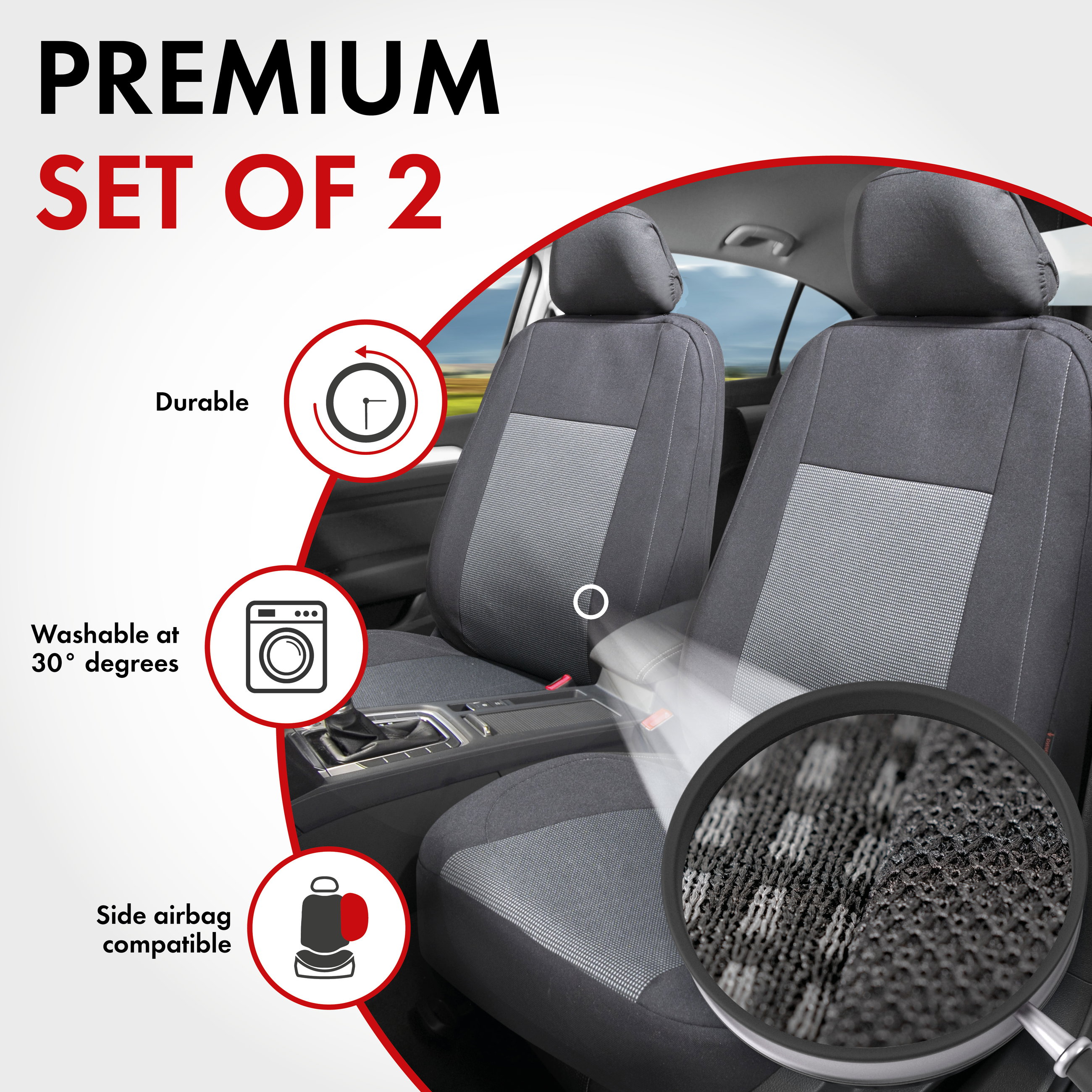 ZIPP IT Premium Car seat covers Ardwell for two front seats with zip-system black/grey