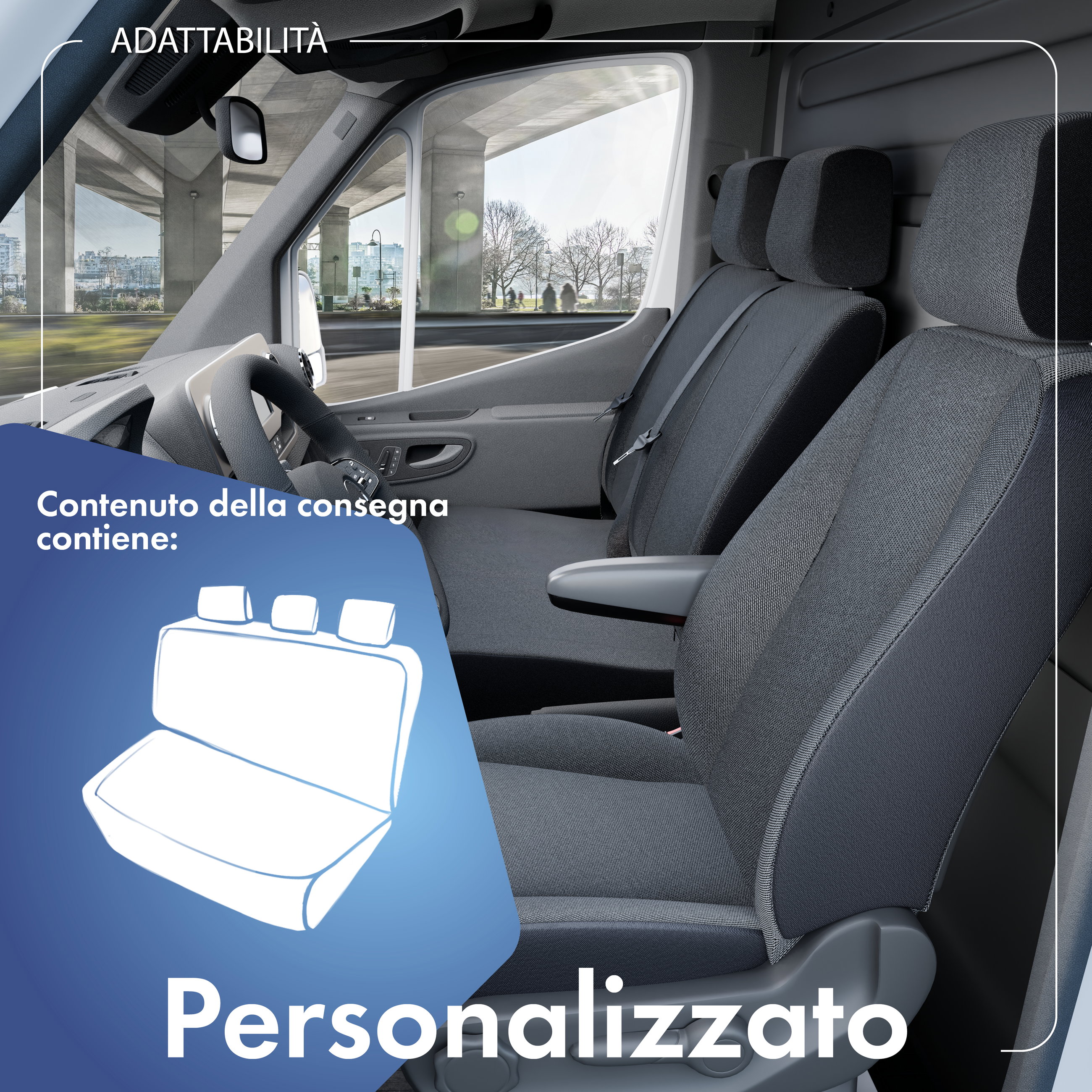 Transporter Coprisedili in tessuto per VW T6, panca a 3 posti