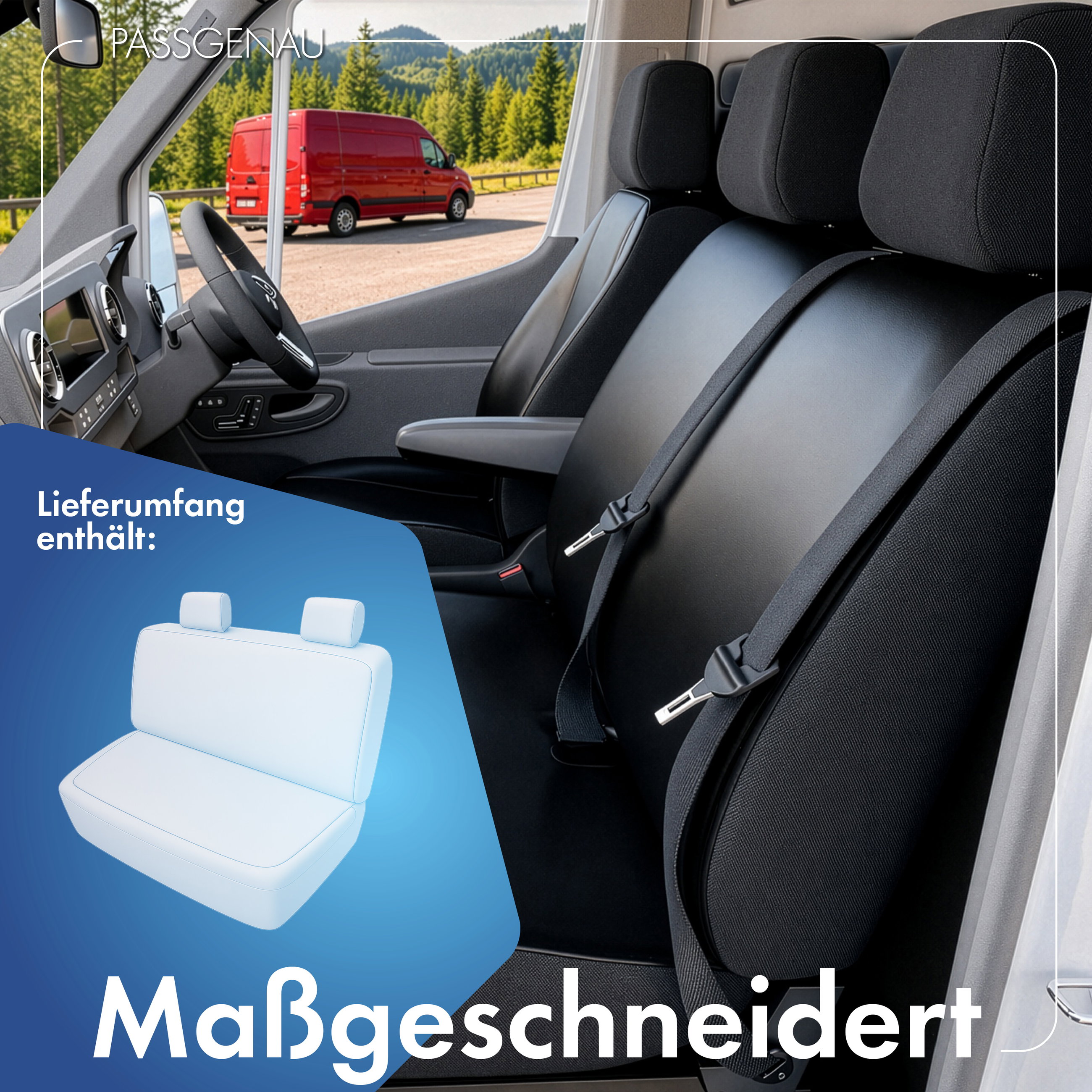 VW T5 kompatibler Sitzbezug Kunstleder, passgenau für Doppelbank hinten, robuste Sitzbezüge Transporter/Van anthrazit
