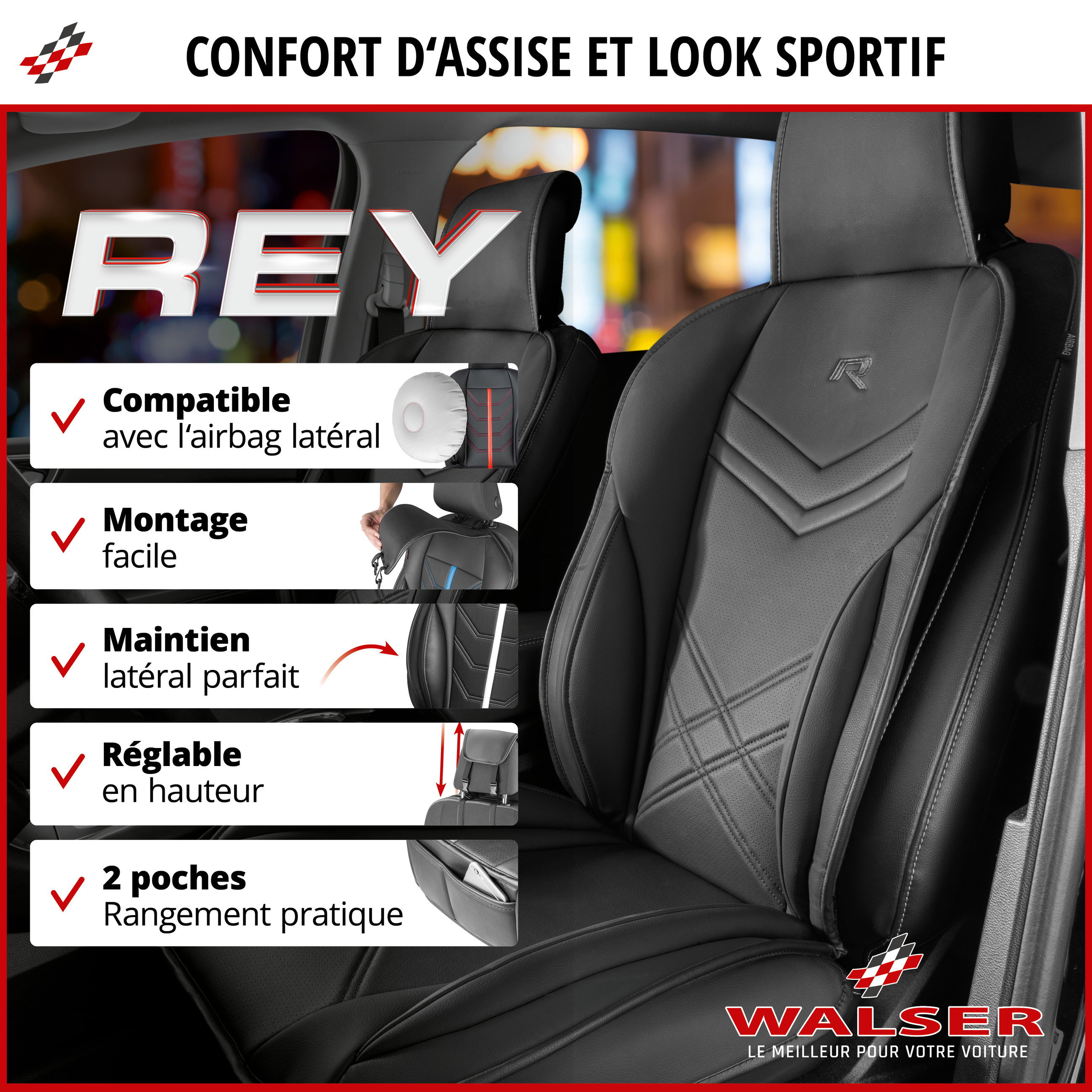 Couvre-siège auto Rey noir, 1 pièce