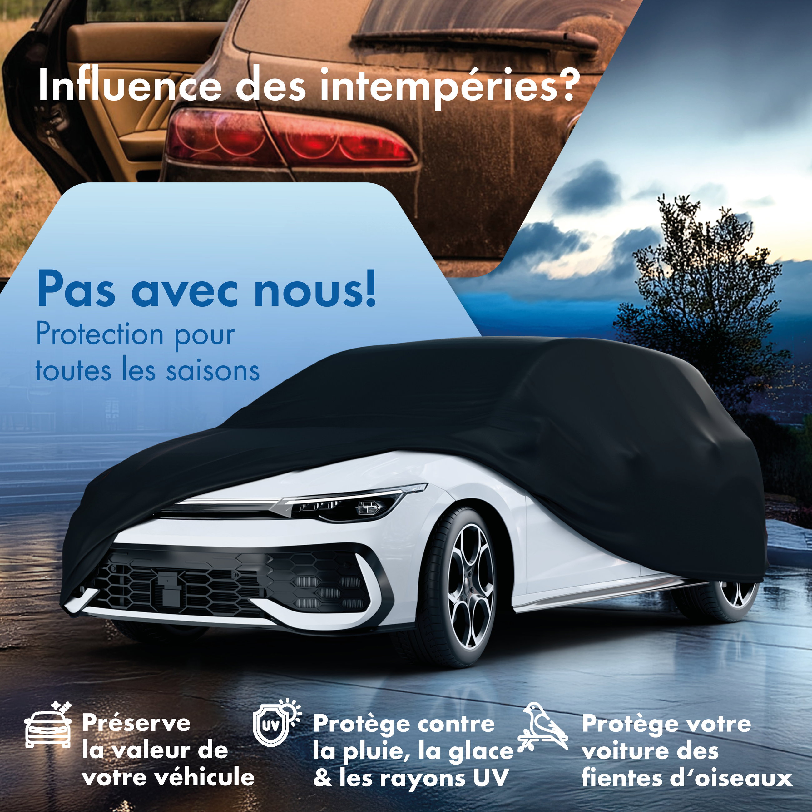 Housse de voiture All Weather, bâche de voiture garage complet taille 1 voiture noir
