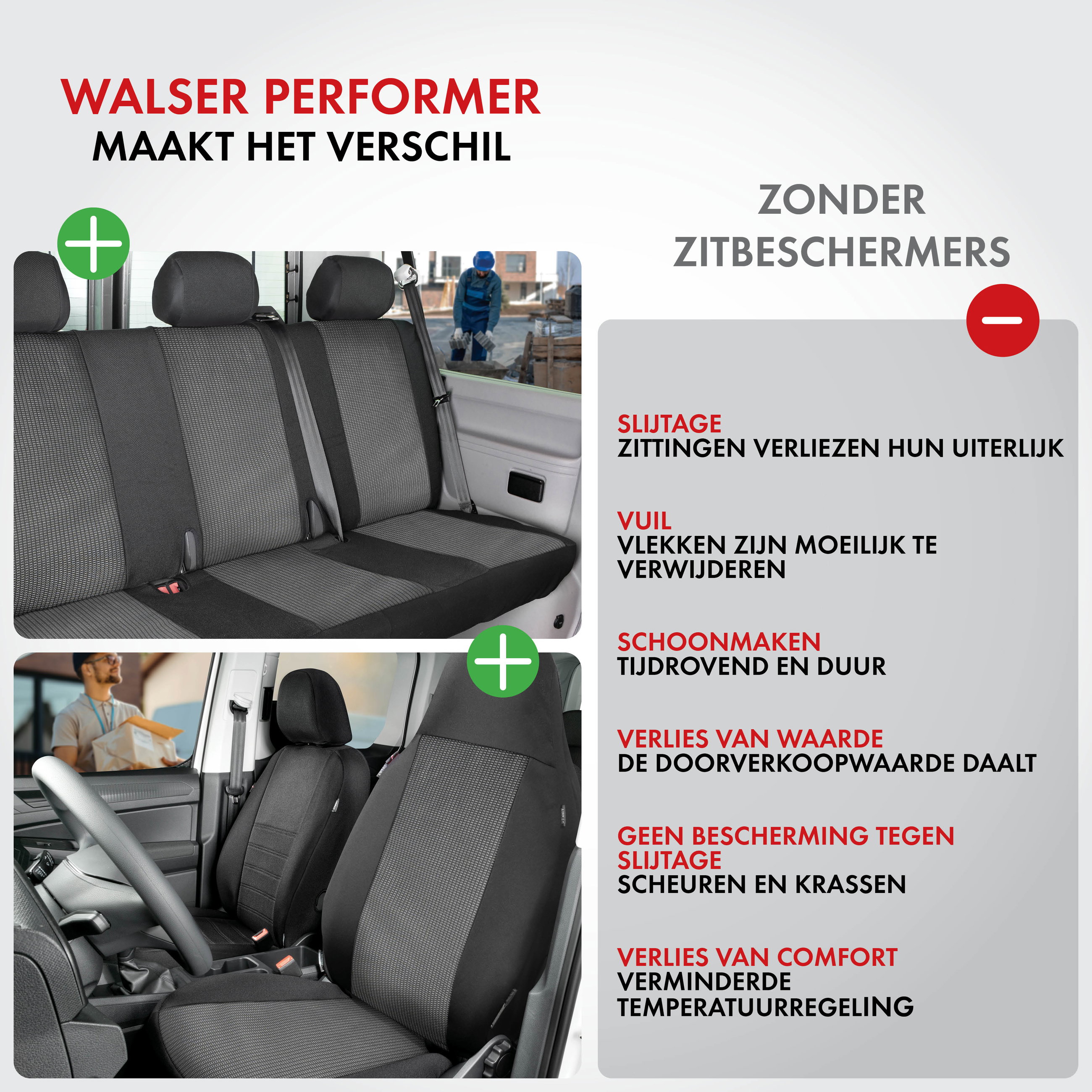 Hoes Performer van 100% polyester compatibel met VW T6, Hoes 3-zitsbank