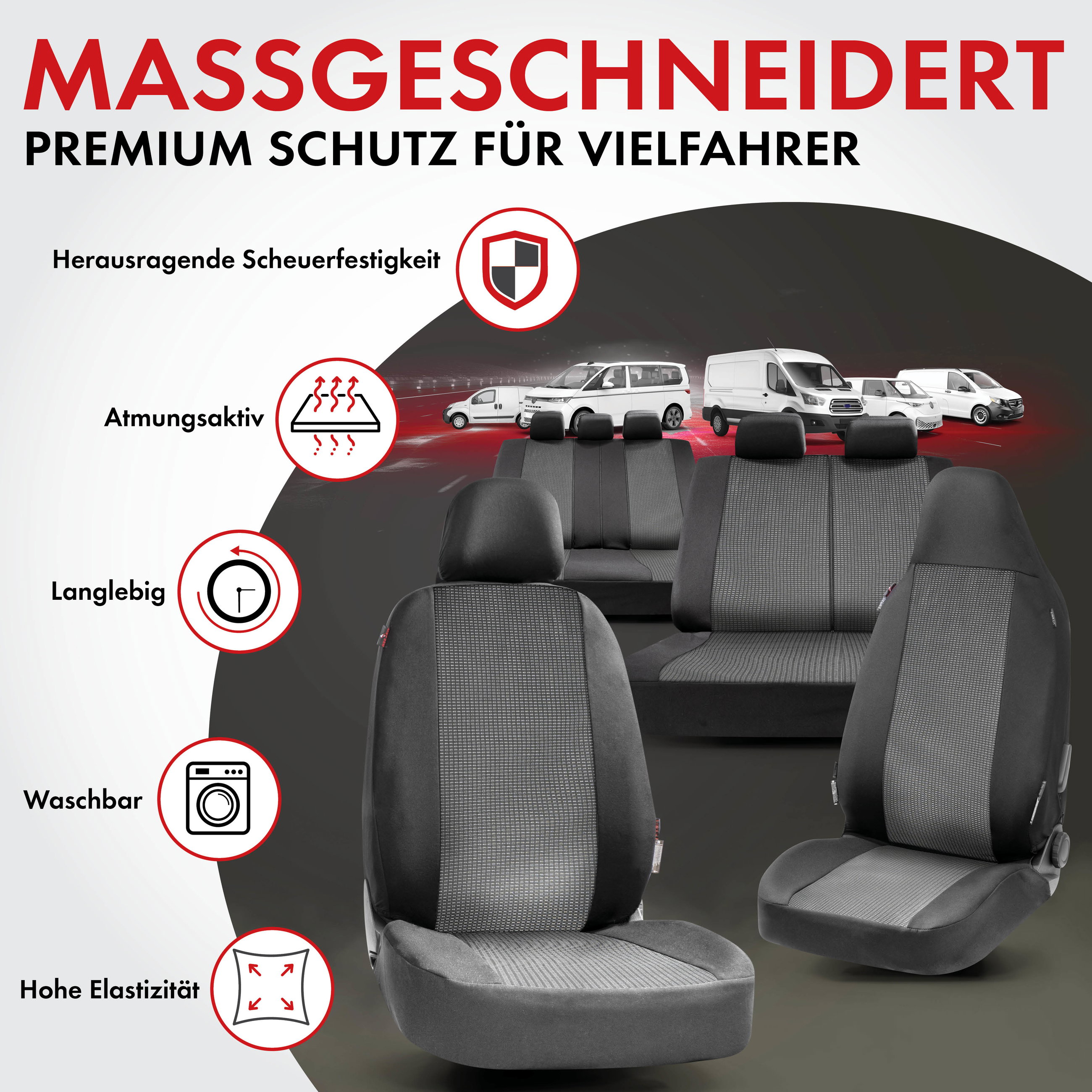 Transporter Sitzbezug Performer, 3er Bankbezug 2. Reihe, PKW Schonbezug aus 100% Polyester für Van/Transporter/Bus