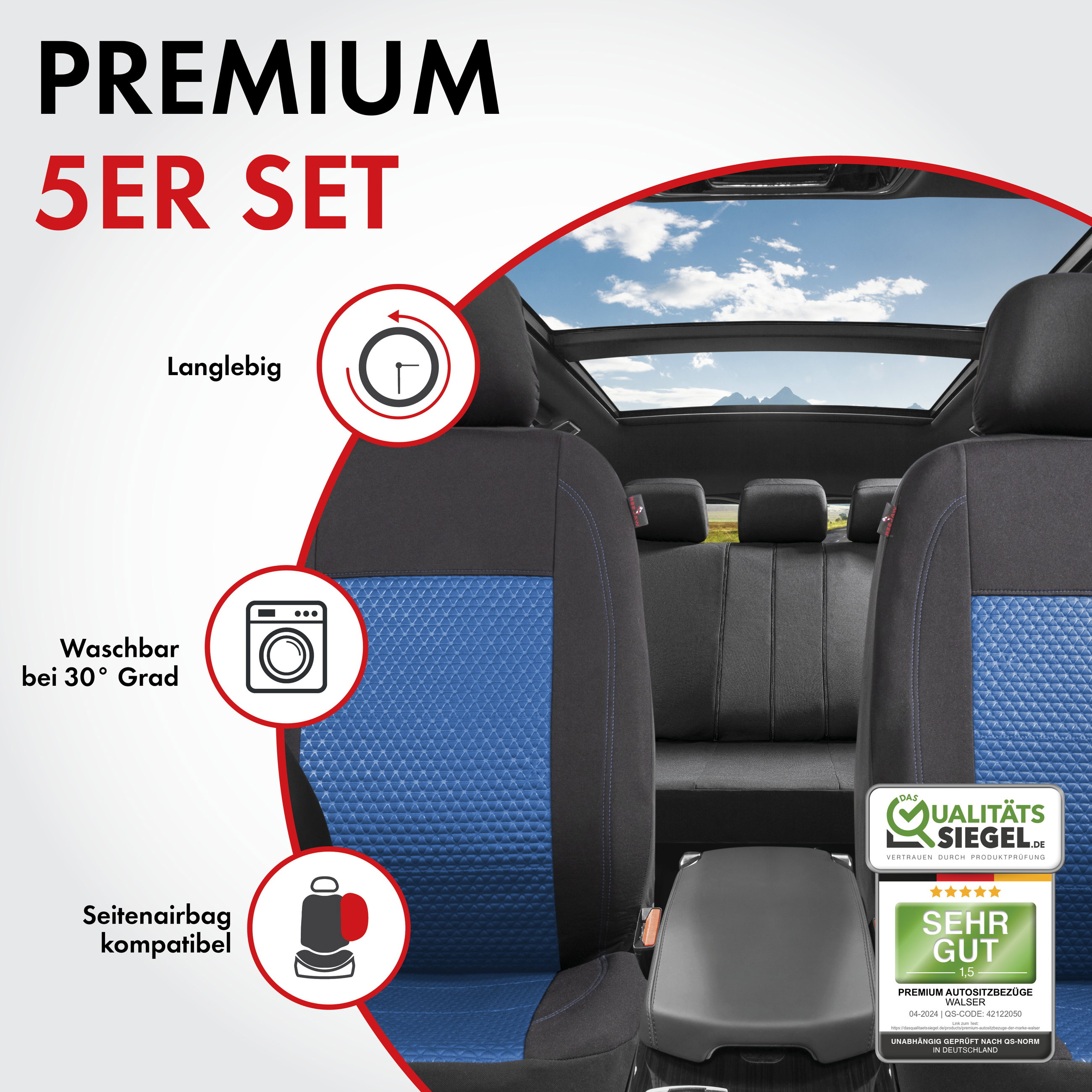 Autositzbezug ZIPP-IT Premium Avignon, PKW-Schonbezüge Komplettset mit Reißverschluss-System schwarz/blau