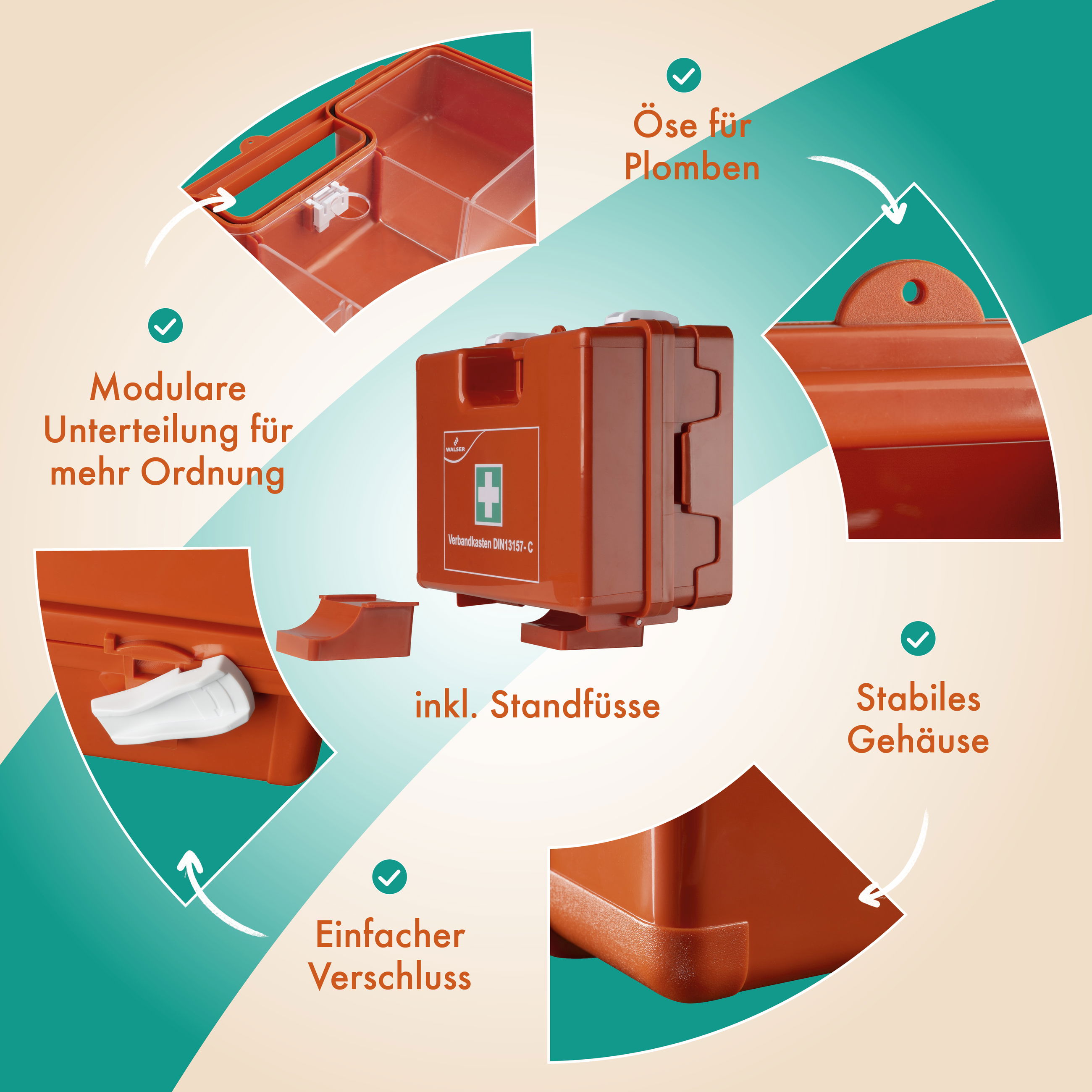 Notfallbox, Rettungsbox, Wandkasten, Kunststoff, orange