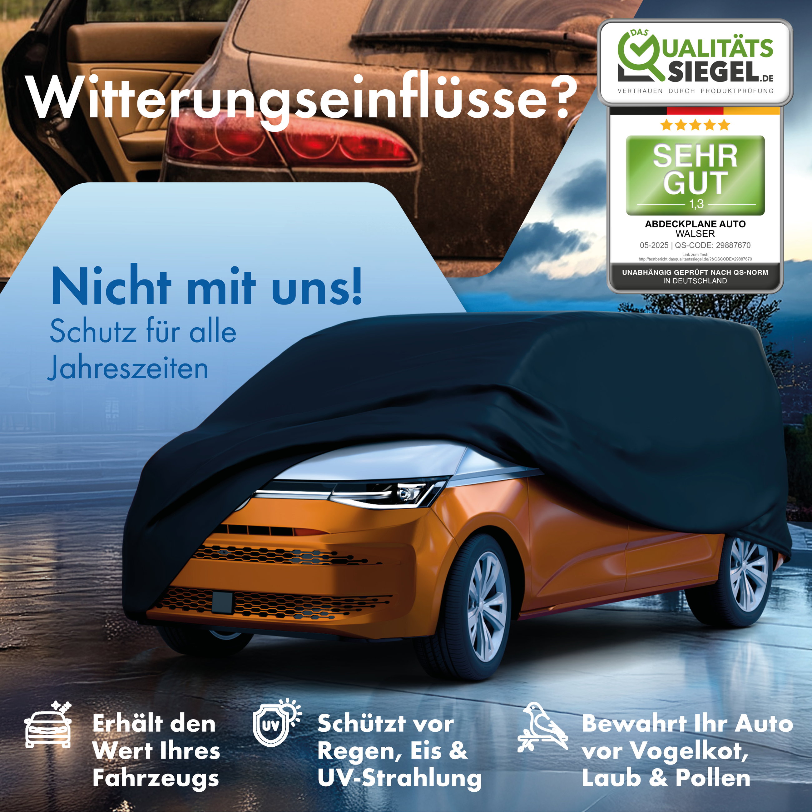 Abdeckplane Auto All Weather, Transporter Abdeckung schwarz, Autoplane Größe 11 Bus