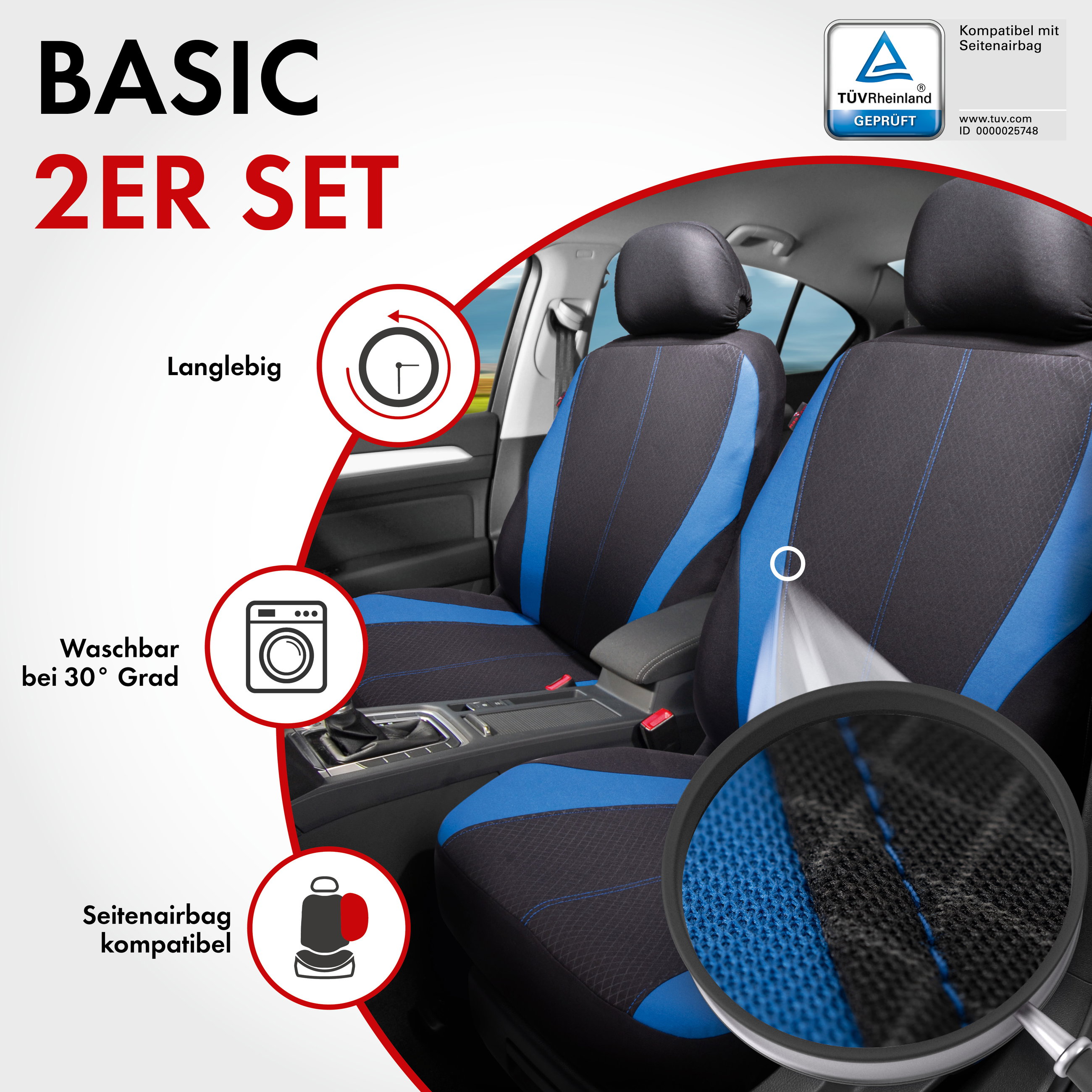 Autositzbezug ZIPP-IT Dundee, PKW-Schonbezüge für 2 Vordersitze mit Reißverschluss-System schwarz/grau