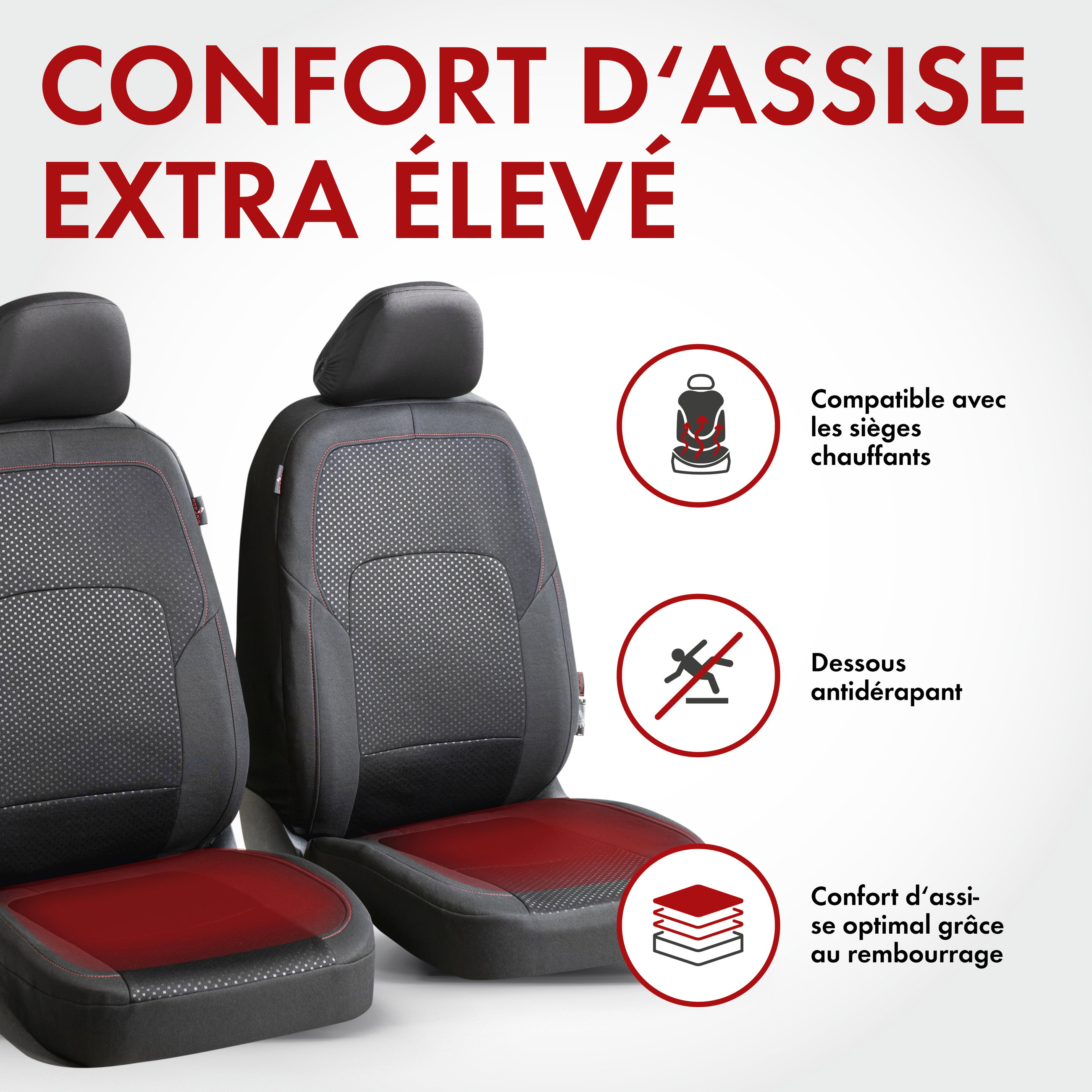ZIPP IT Premium Housse de sièges Logan pour deux sièges avant avec système de fermeture éclair noir/rouge