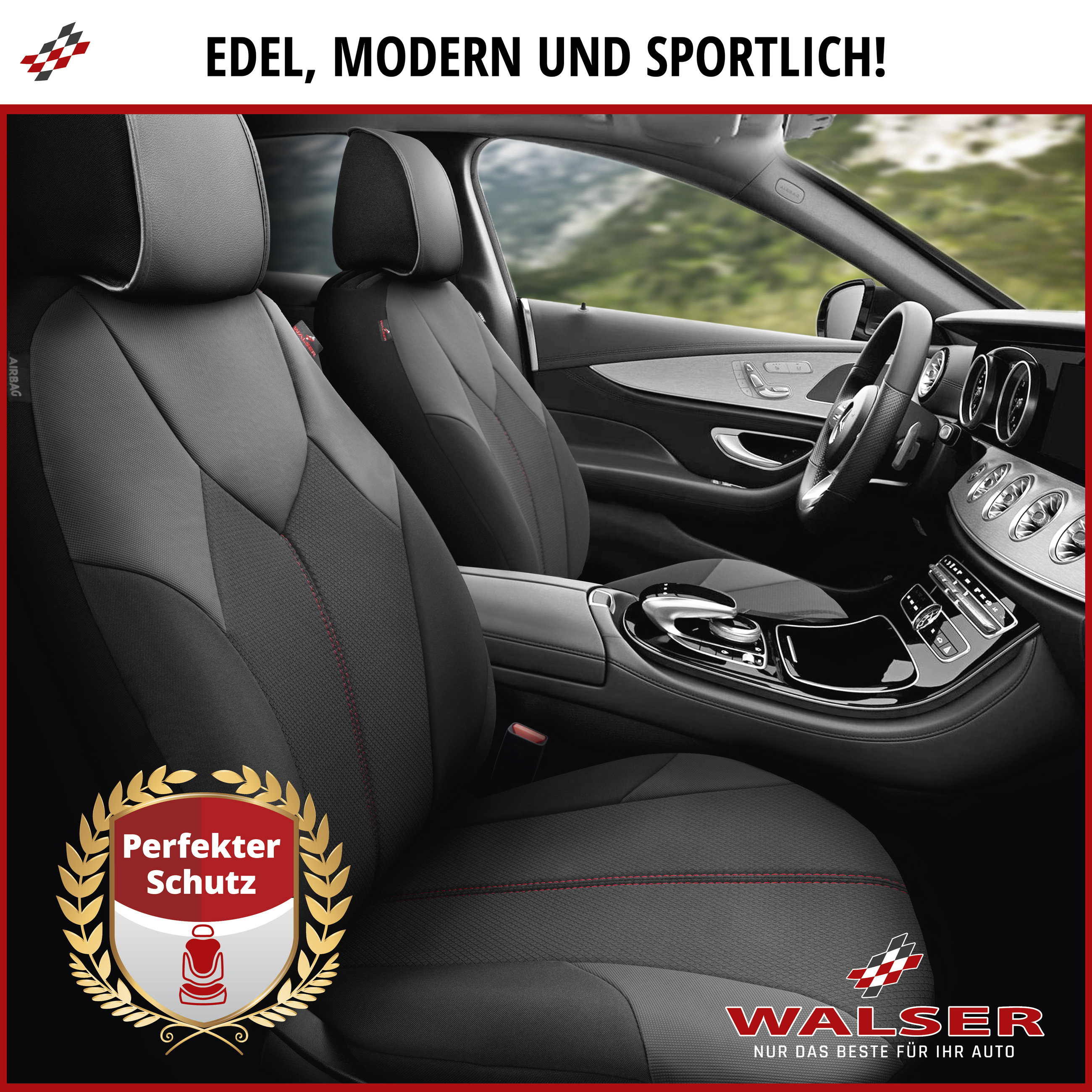 Autositzbezug ZIPP-IT Deluxe Portofino, PKW-Schonbezüge für 2 Vordersitze mit Reißverschluss-System schwarz/rot