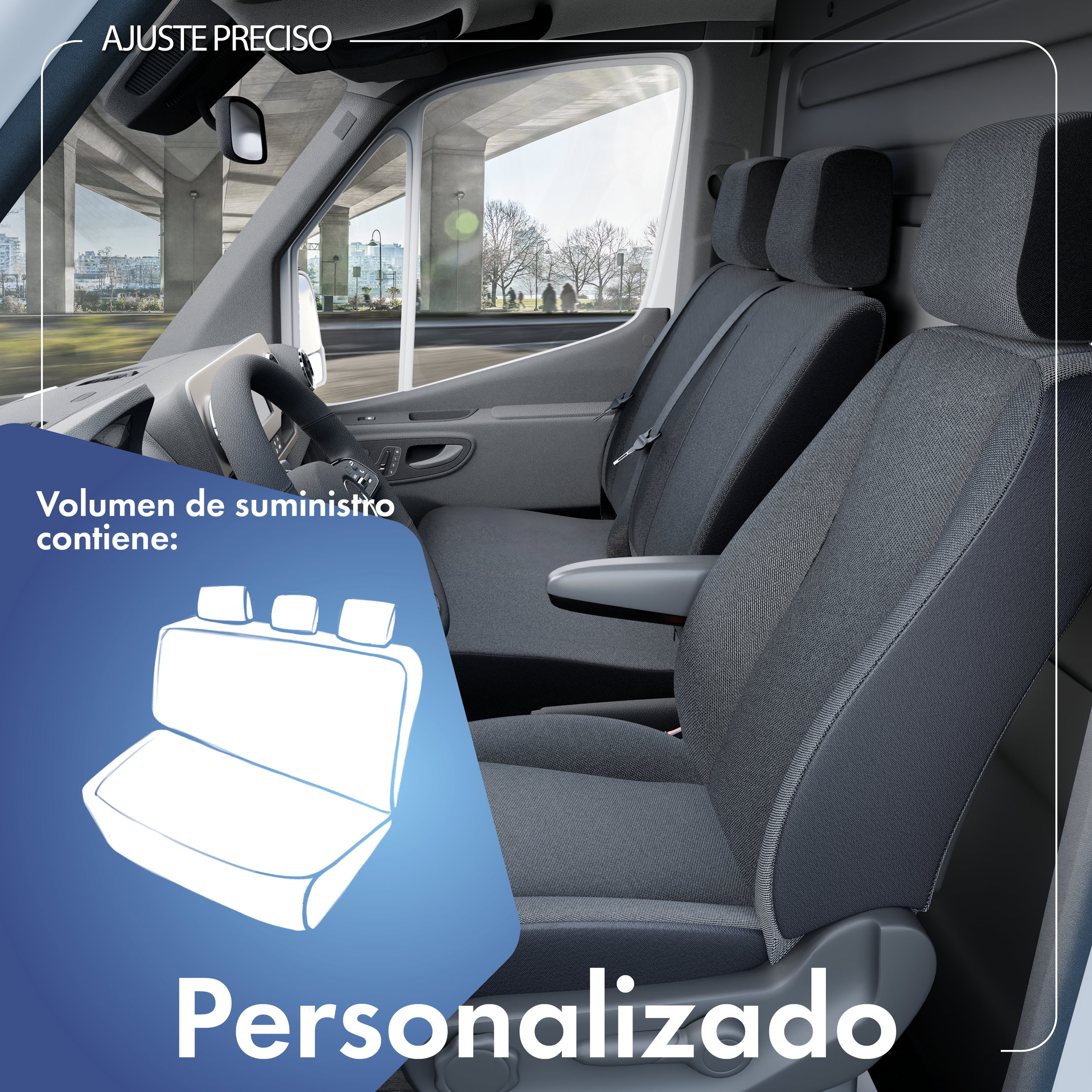 VW T5 funda de asiento compatible de tela, ajuste perfecto para banco de 3 plazas, fundas de asiento robustas para furgoneta/van antracita