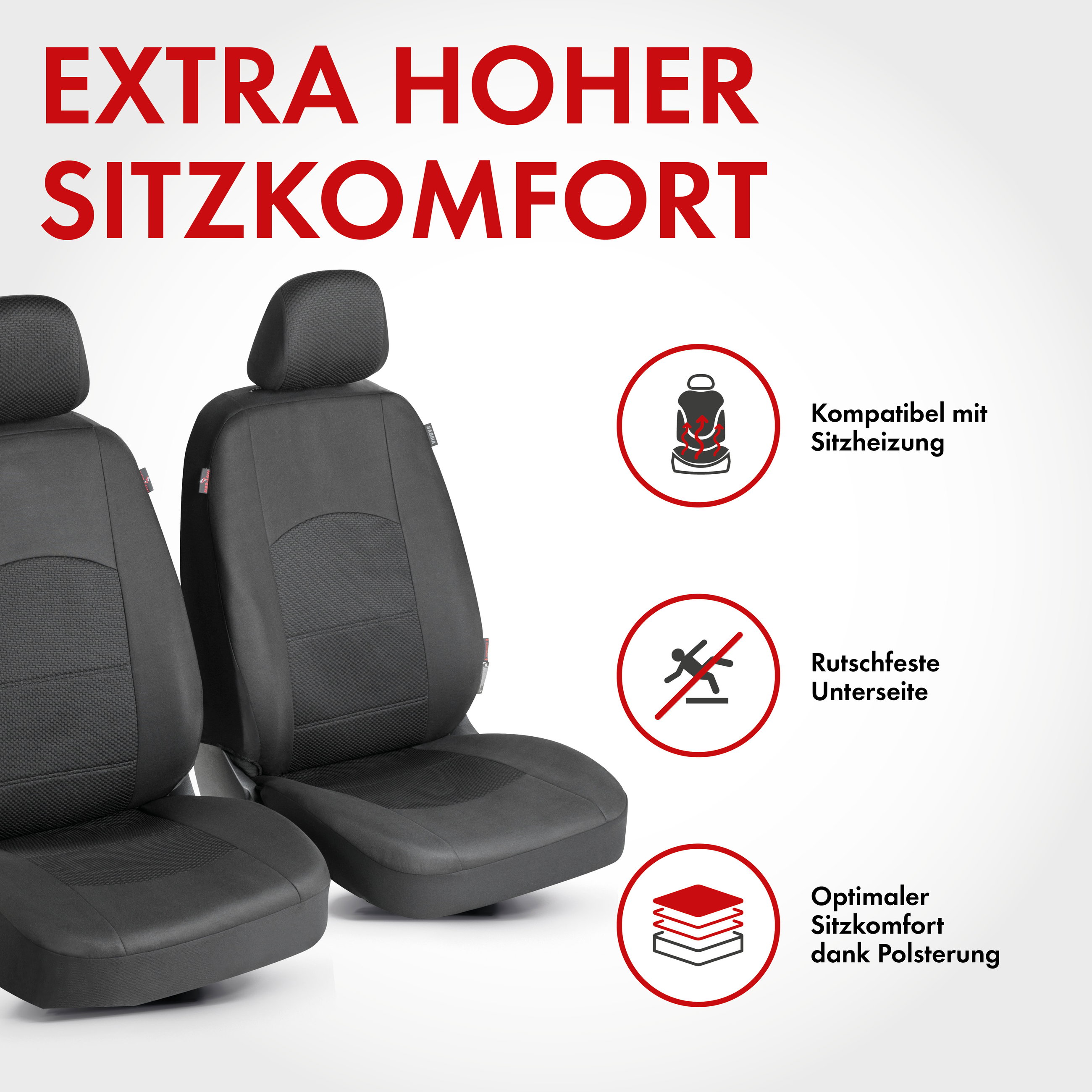 Autositzbezug ZIPP-IT Premium Derby, PKW-Schonbezüge für 2 Vordersitze mit Reißverschluss-System schwarz