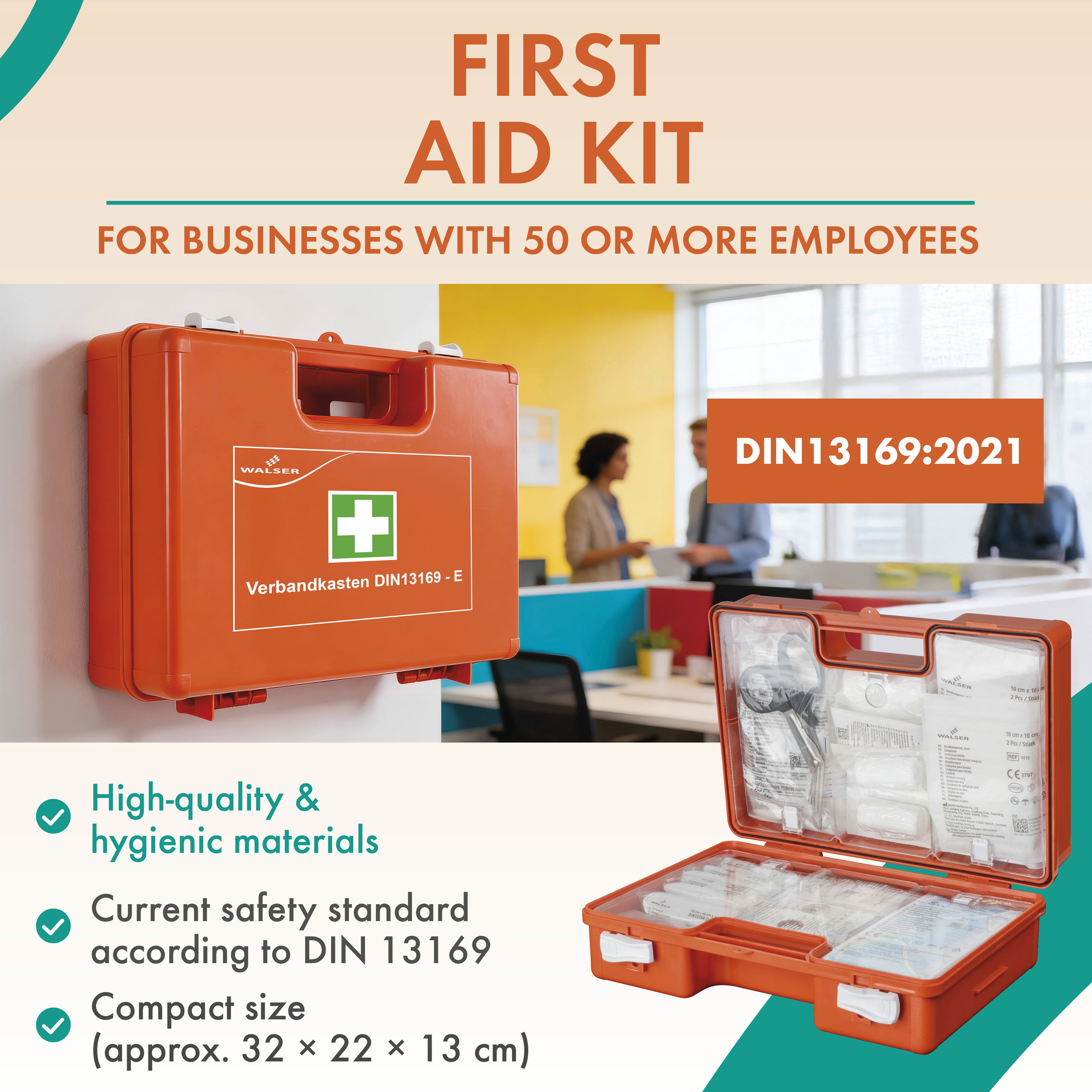 Erste Hilfe, Kabinett, Mobiliar, Erste Hilfe, Kabinett, Mobiliar, erste hilfe kit, notfallkit, verbandskasten, DIN13169, hygenische materialien