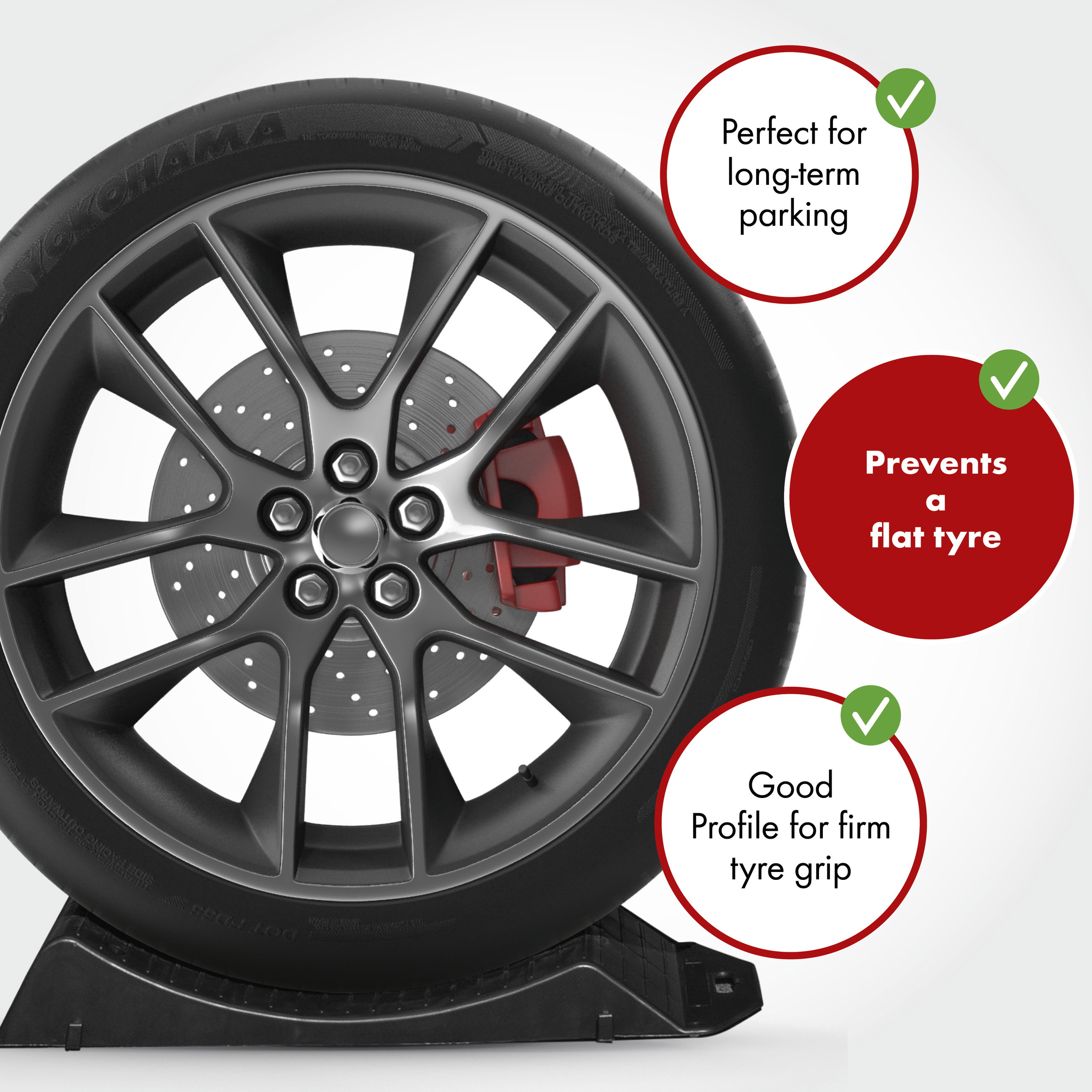 Tyre saver, load capacity up to 5 tonnes, 2 tyre shoe sets, tyre cradle to protect against flat spots, 49,5x21,5x5,8 cm