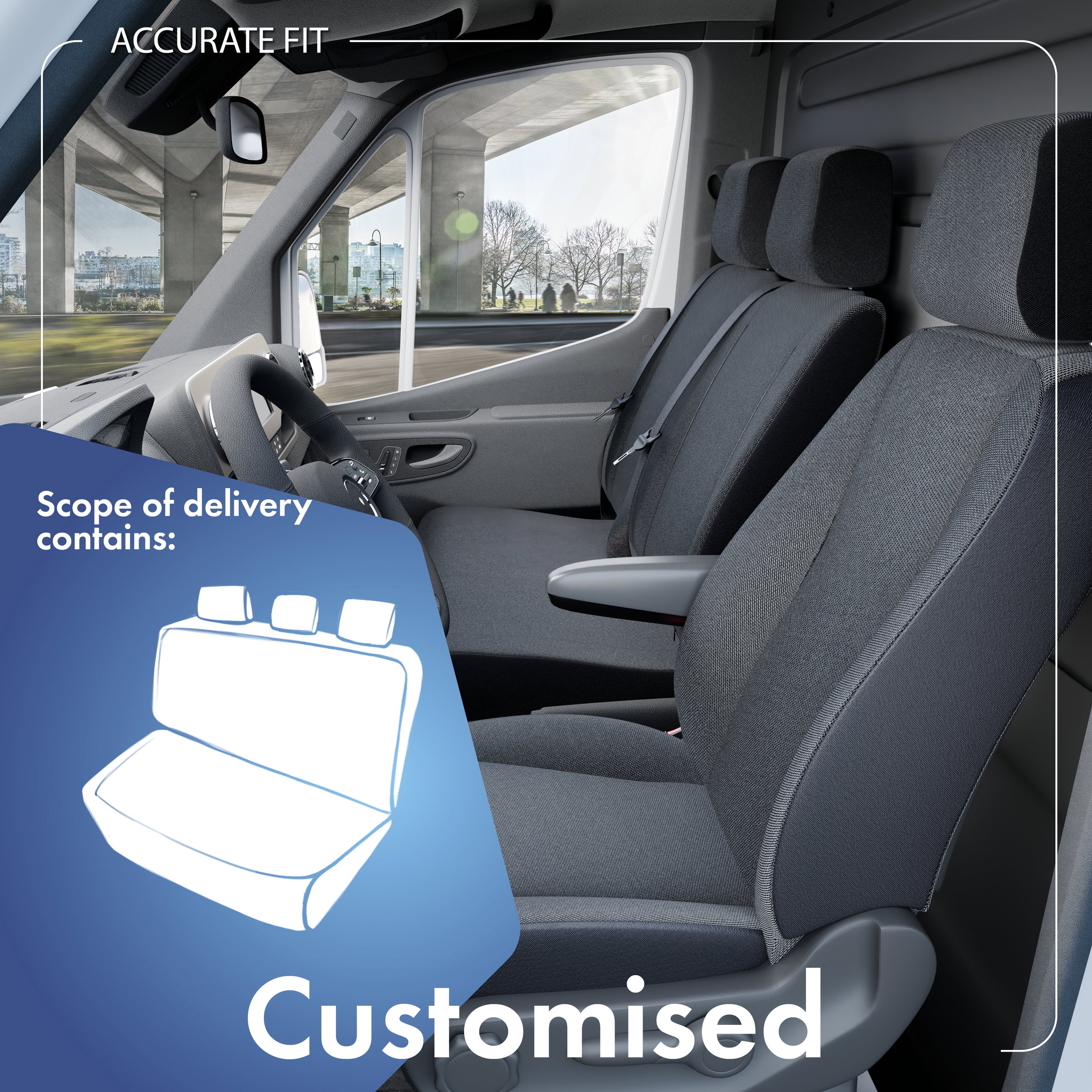 Seat cover made of fabric for VW T5, 3-seater bench cover platform