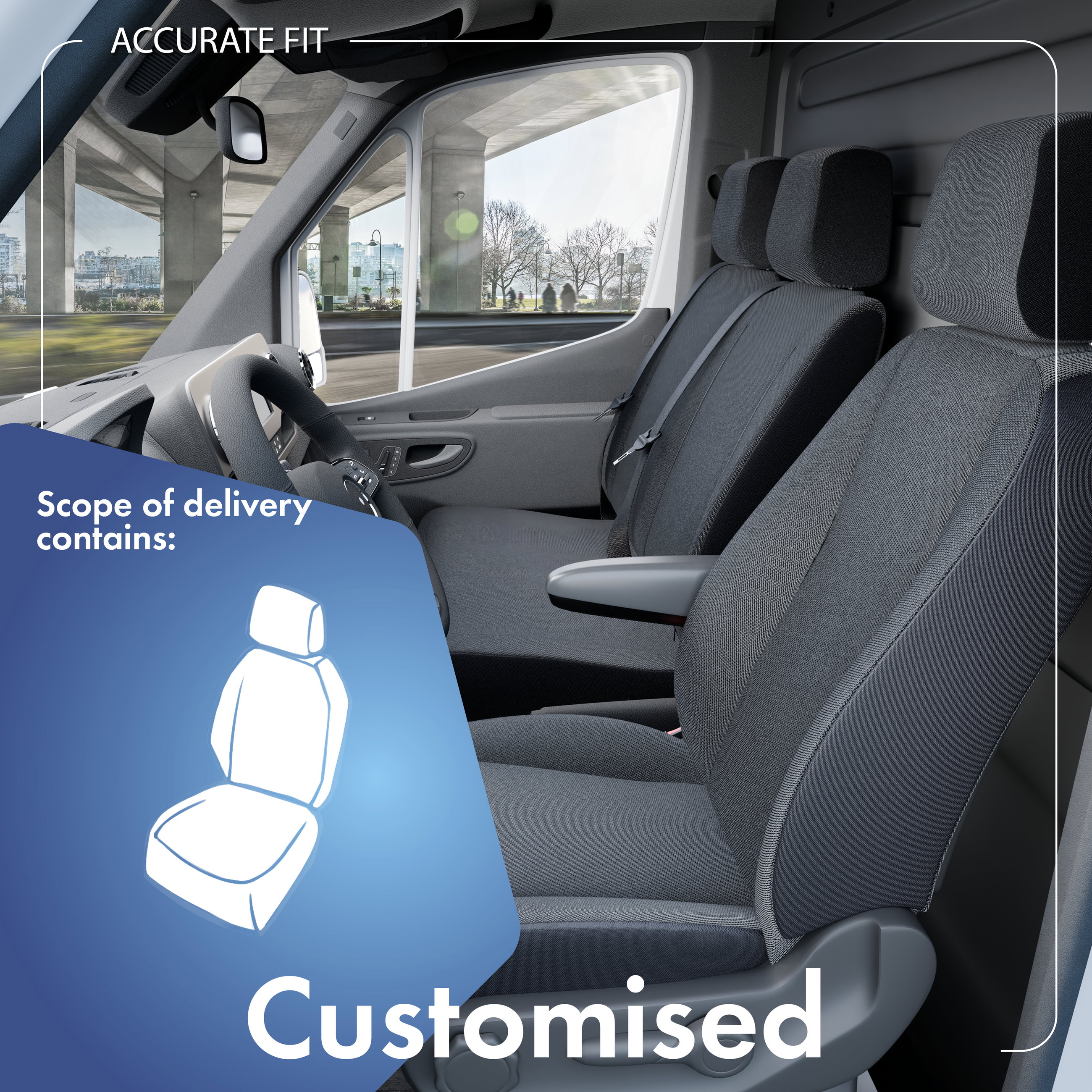 Seat cover made of fabric for VW Caddy, single seat cover front