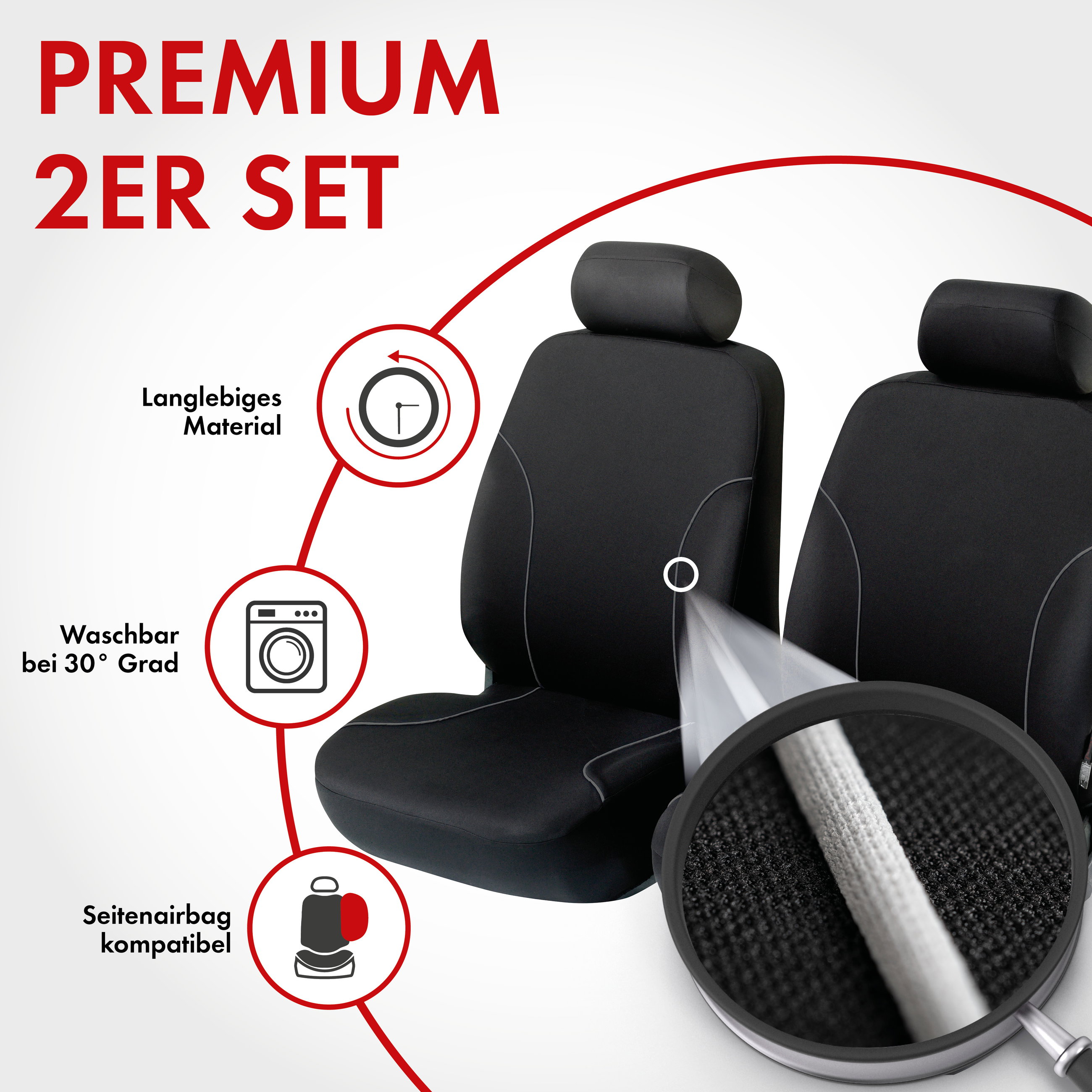 Autositzbezug ZIPP-IT Basic Allessandro, PKW-Schonbezüge für 2 Vordersitze mit Reißverschluss-System schwarz