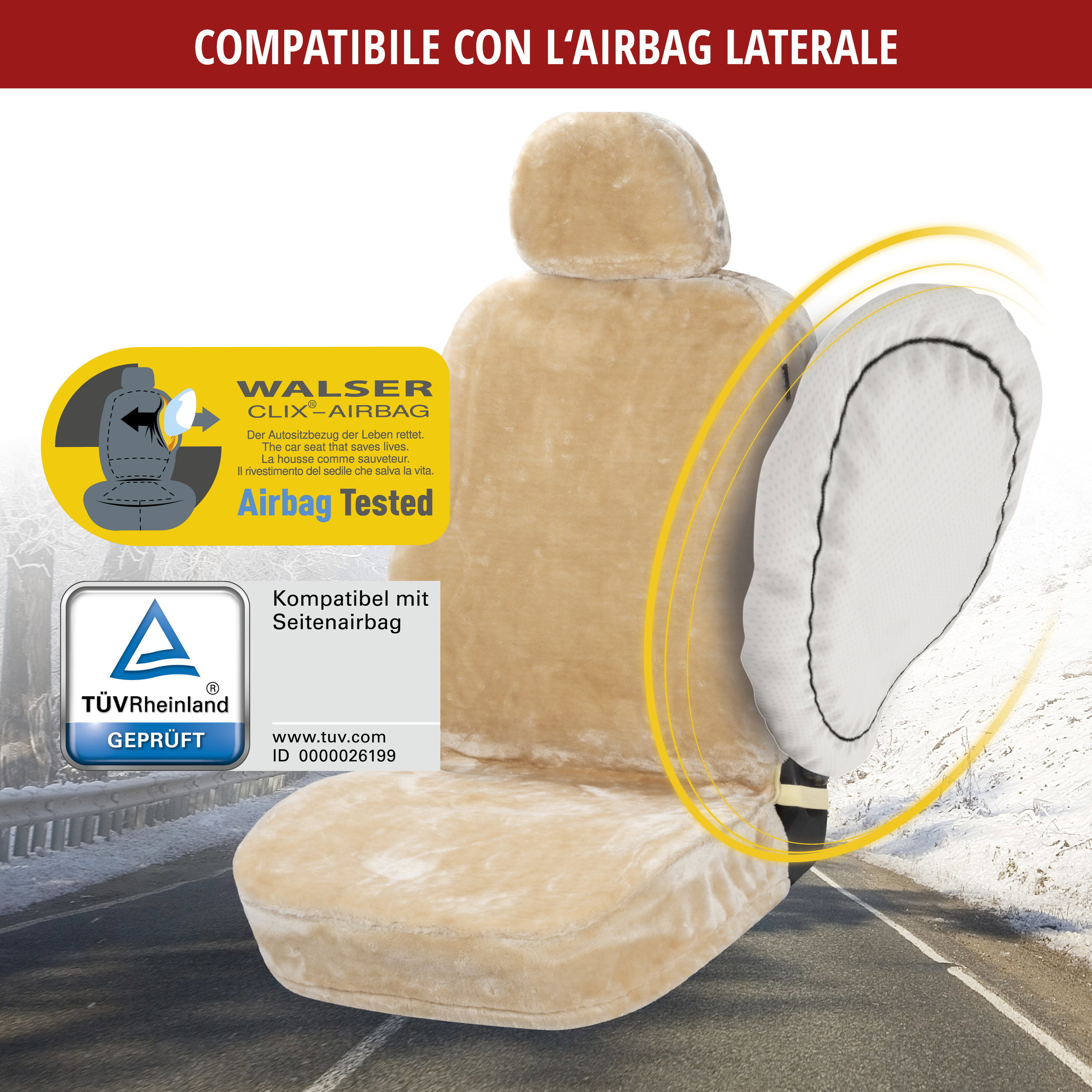 Coprisedile auto Teddy in pelliccia sintetica, protezione per sedile singolo, rivestimento in pelliccia sintetica beige, 1 pezzo