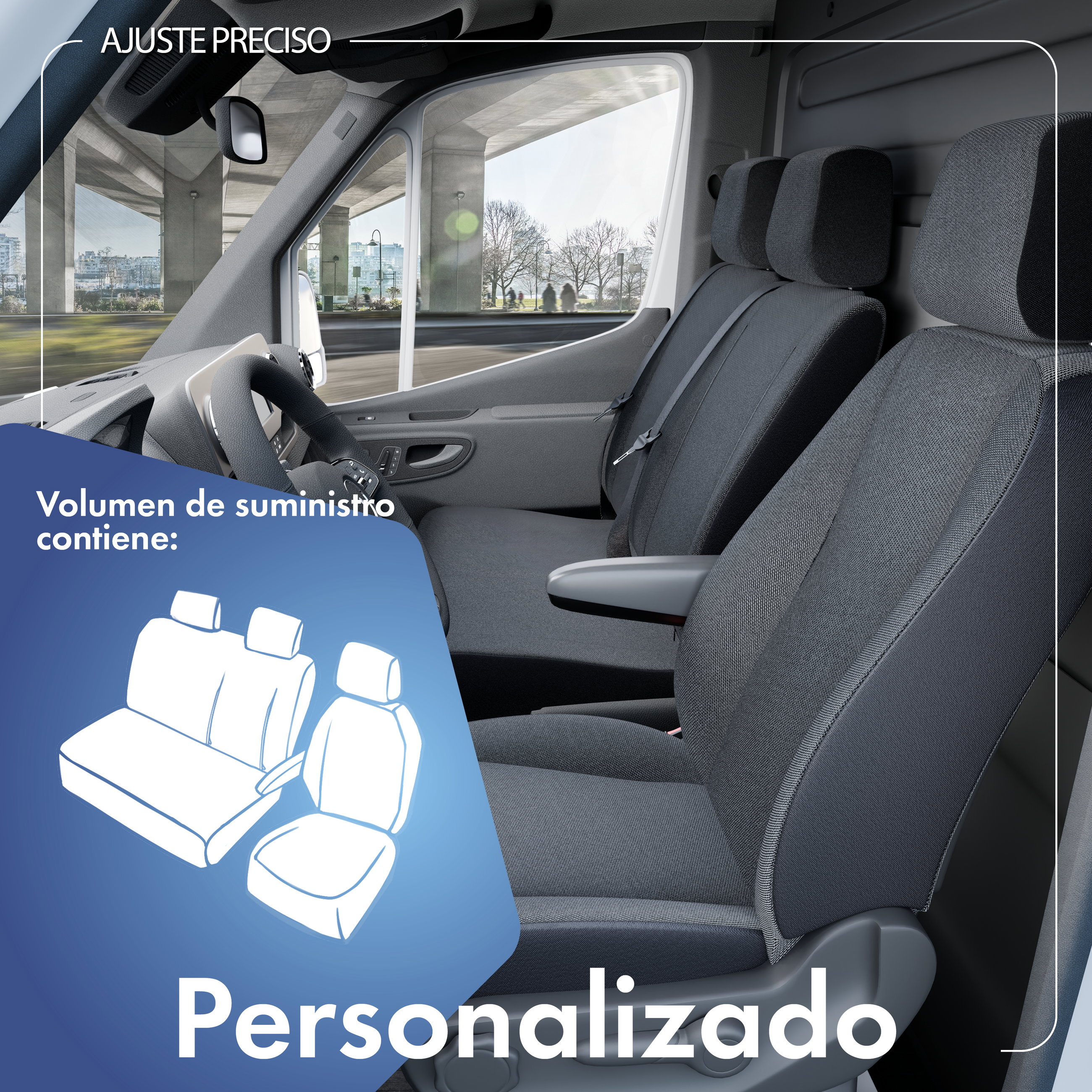 Citroen Jumper 3, Fiat Ducato, Peugeot Boxer funda de asiento compatible de tela, ajuste perfecto para asiento individual delantero (hueco reposabrazos derecho) + banco doble delantero (hueco mesa)