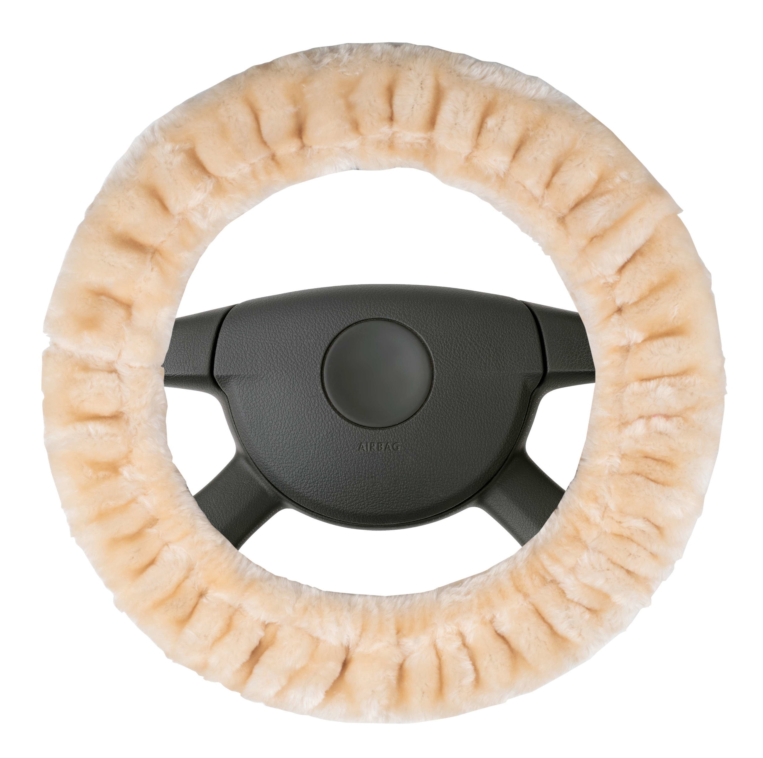 Teddy plush steering wheel cover, fluffy faux fur steering wheel cover, plush steering wheel protector beige