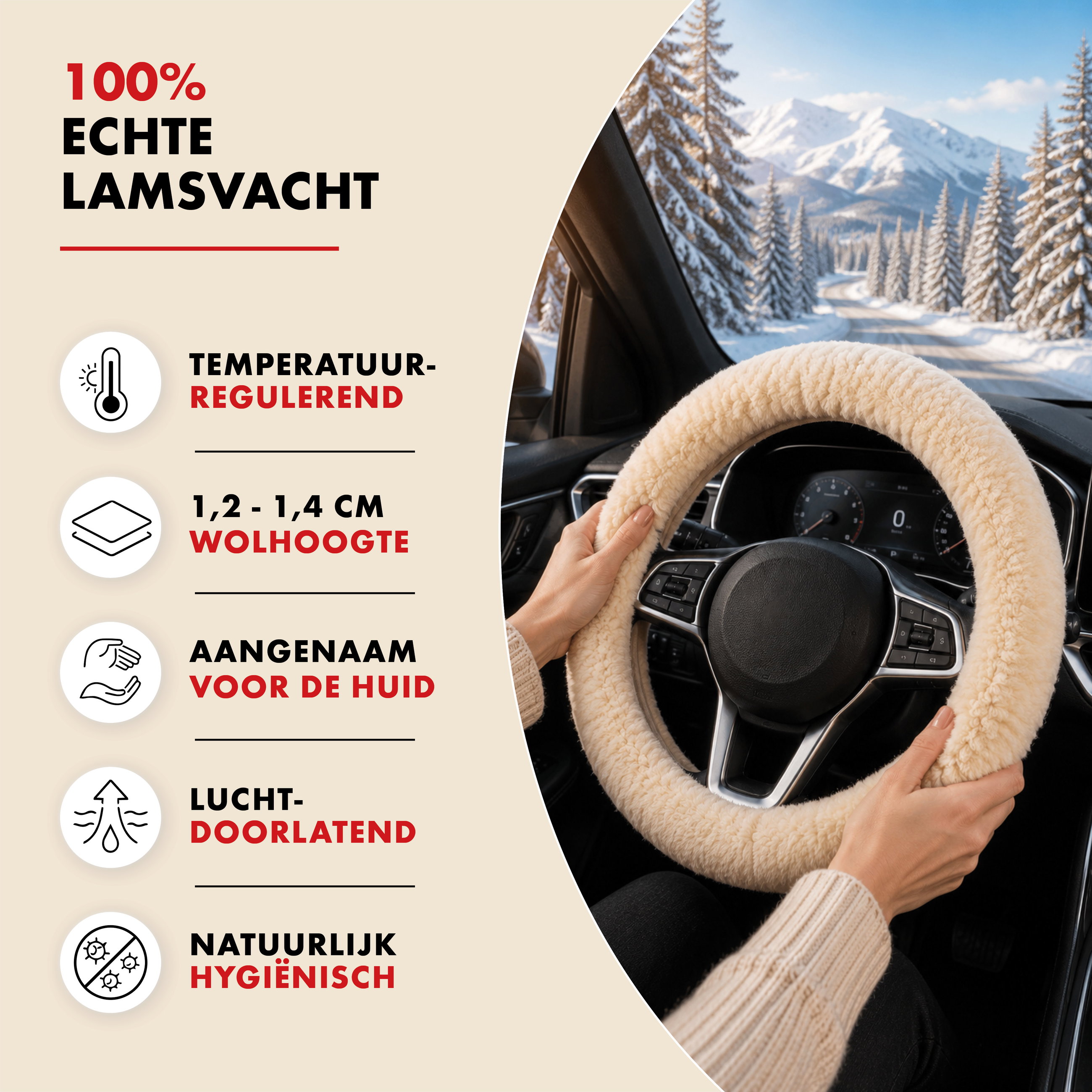 Lamsvel Stuurwielhoes Auto,universele stuurwielbeschermer grijs