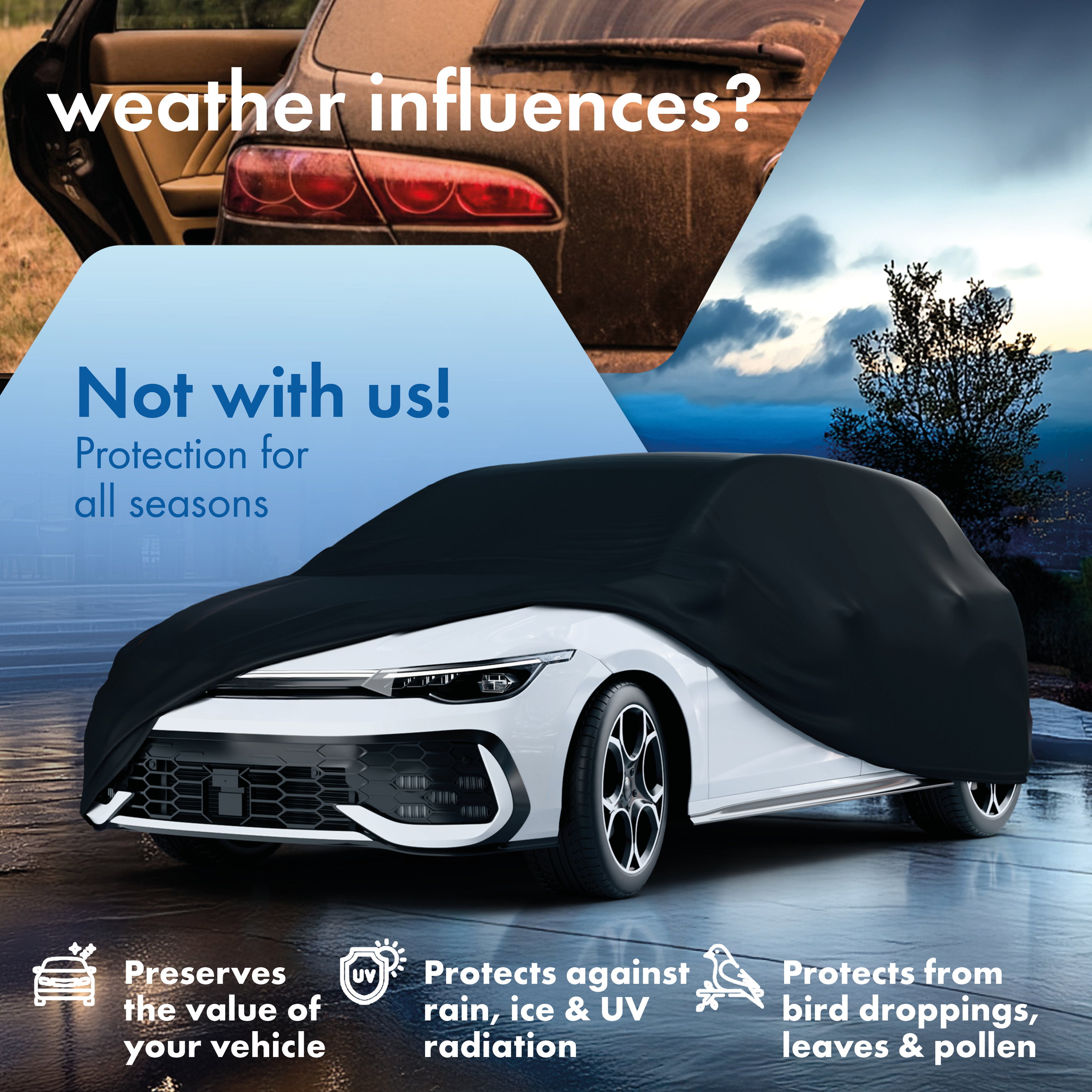 Car cover All Weather, car cover full garage size 1 car black