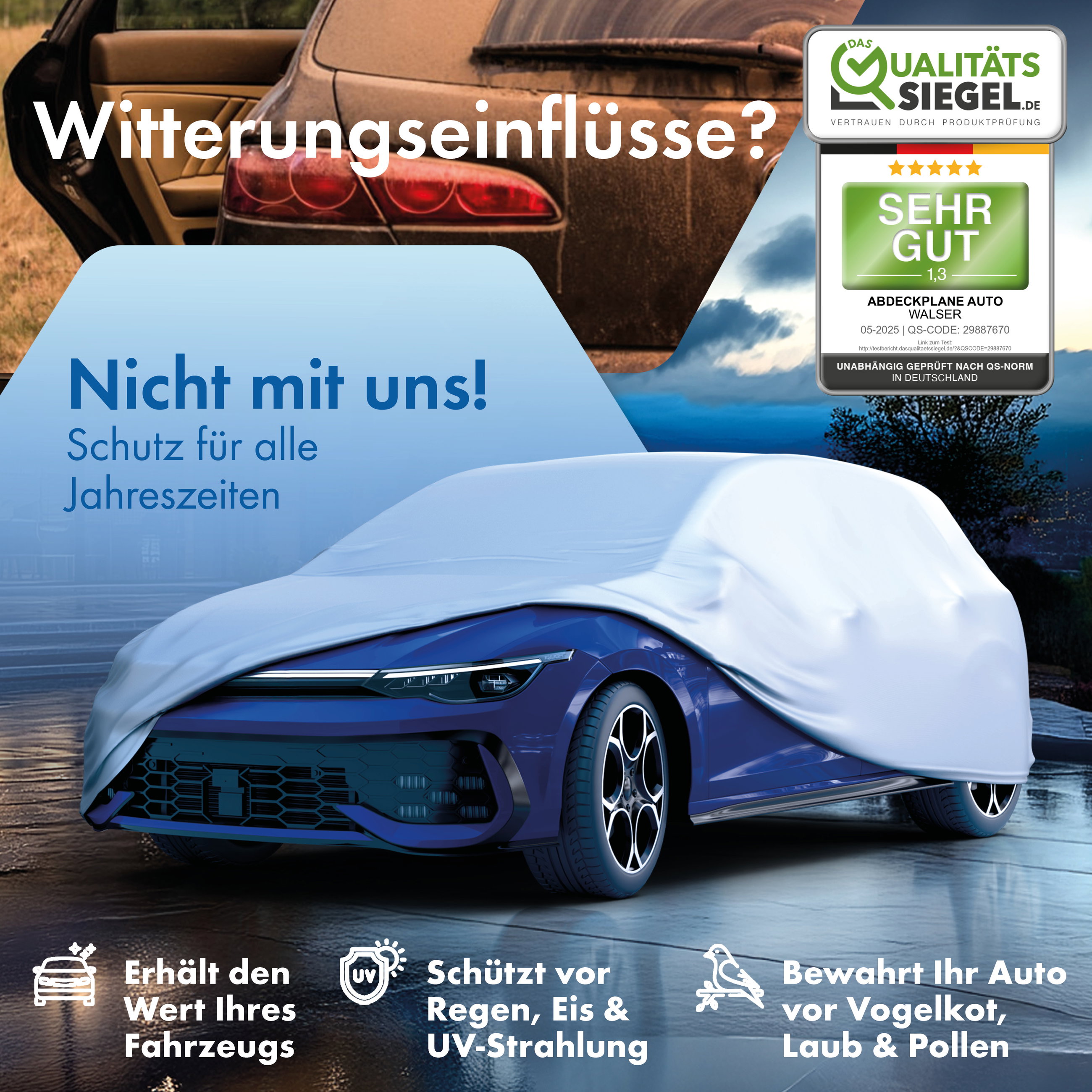 Abdeckplane Auto, Autoplane Vollgarage Größe M, Autoabdeckung silber