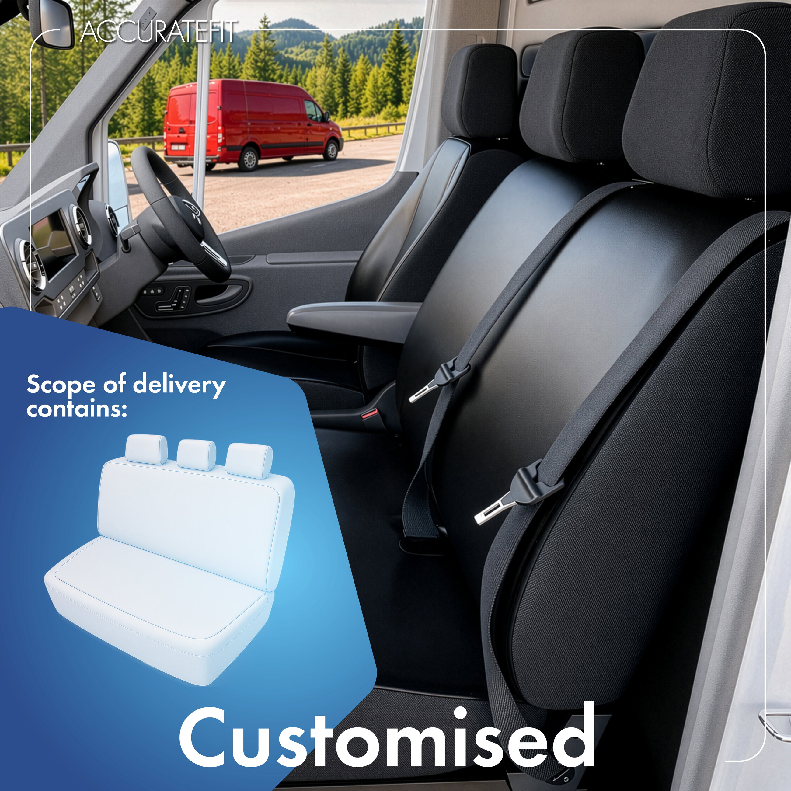 Seat cover made of imitation leather for VW T6, 3-seater bench cover