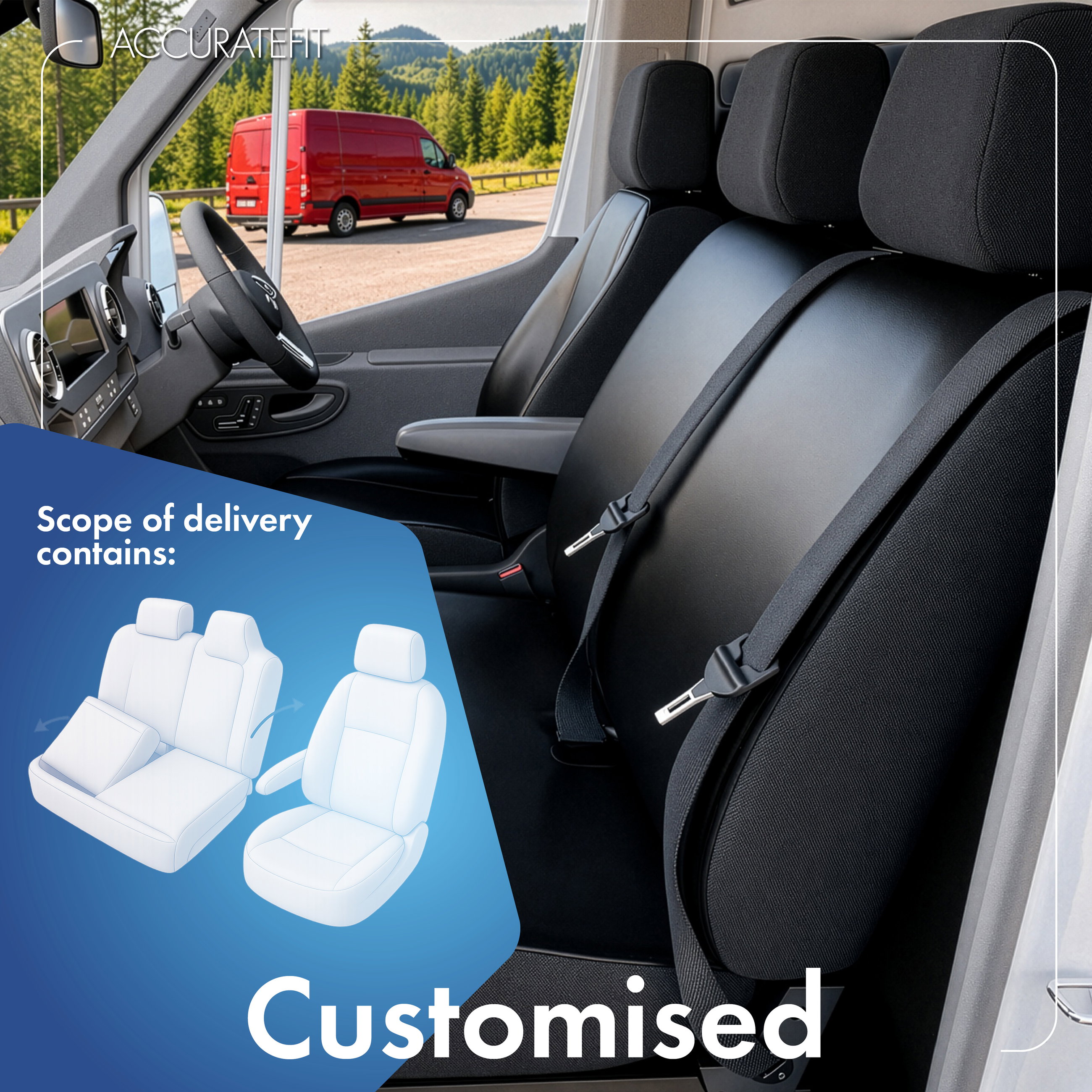 Opel Movano B, Renault Master 3, Nissan NV400 kompatibelt sædebetræk i kunstlæder, perfekt pasform til enkeltsæde foran (udskæring armlæn) + dobbeltsæde foran, sædebetræk til varevogn/van antracit