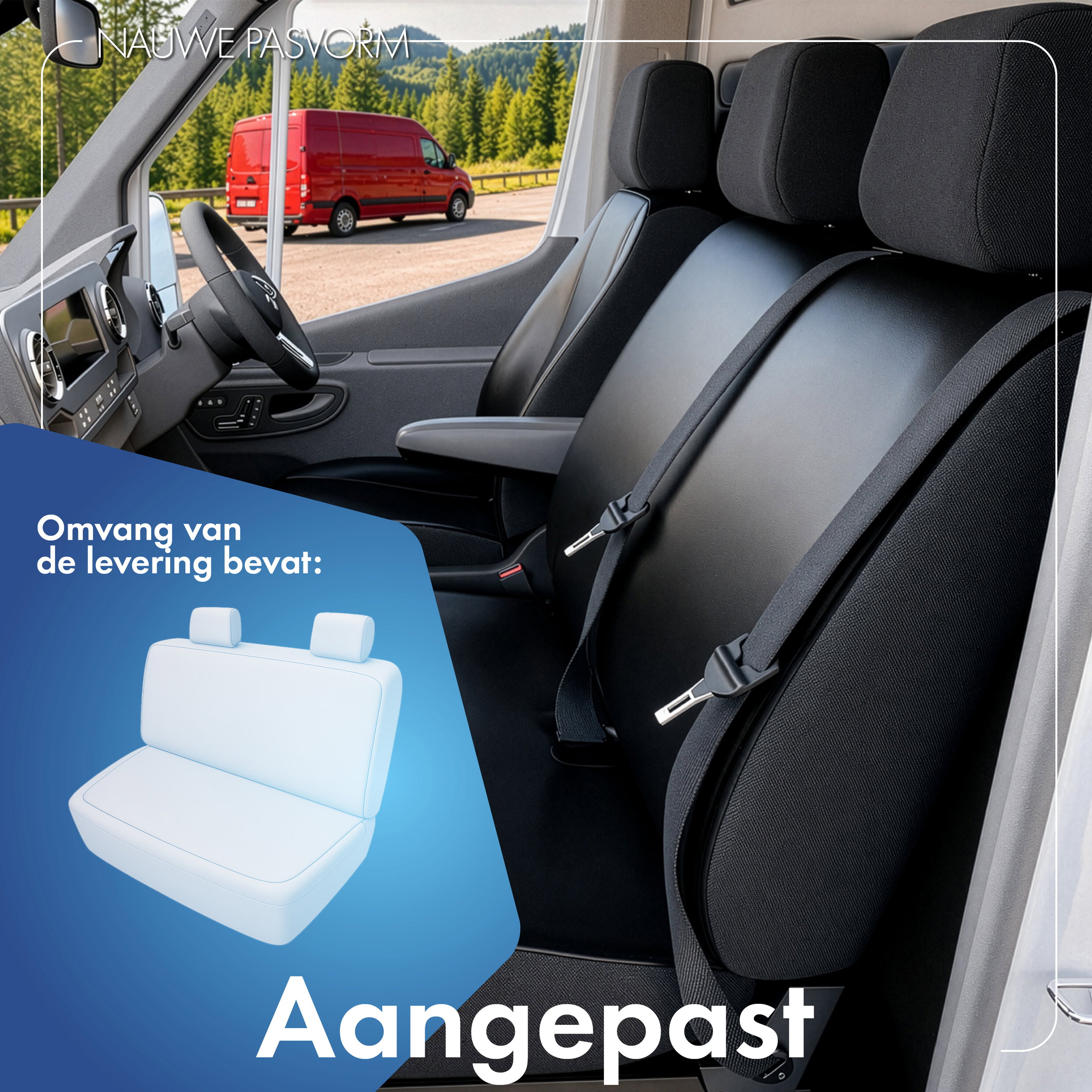 Autostoelhoes Transporter Fit Kunstleer antraciet geschikt voor VW T6, Dubbele Bank achteraan