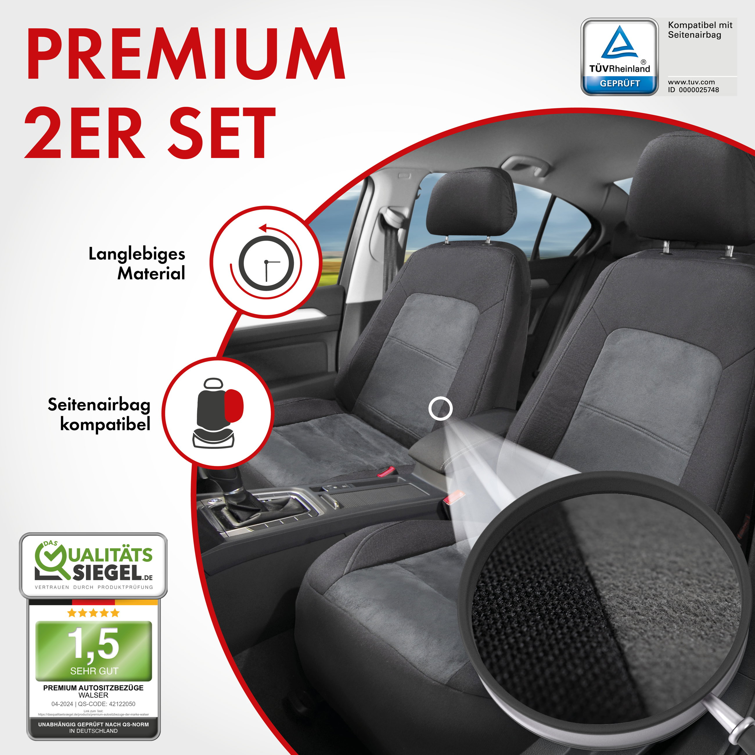 Autositzbezug ZIPP-IT Premium Ellington, PKW-Schonbezüge für 2 Vordersitze mit Reißverschluss-System schwarz/grau