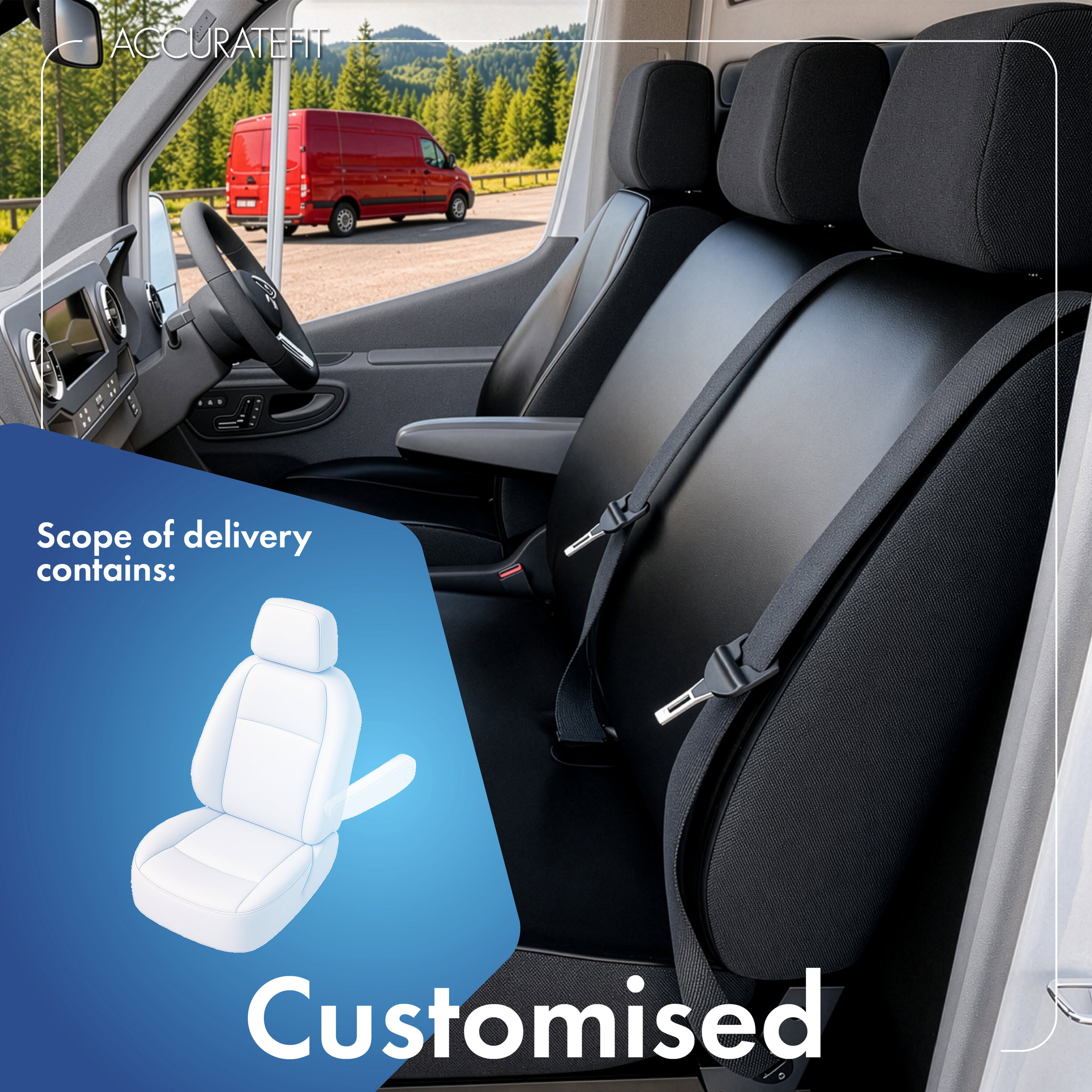 Mercedes-Benz V-klass/Vito Mixtro/Vito Tourer/EQV (W447) kompatibelt Sätesskydd i konstläder, modellanpassad för enskilt passagerarsäte (urtag armstöd vänster), Sätesskydd transportbil/skåpbil