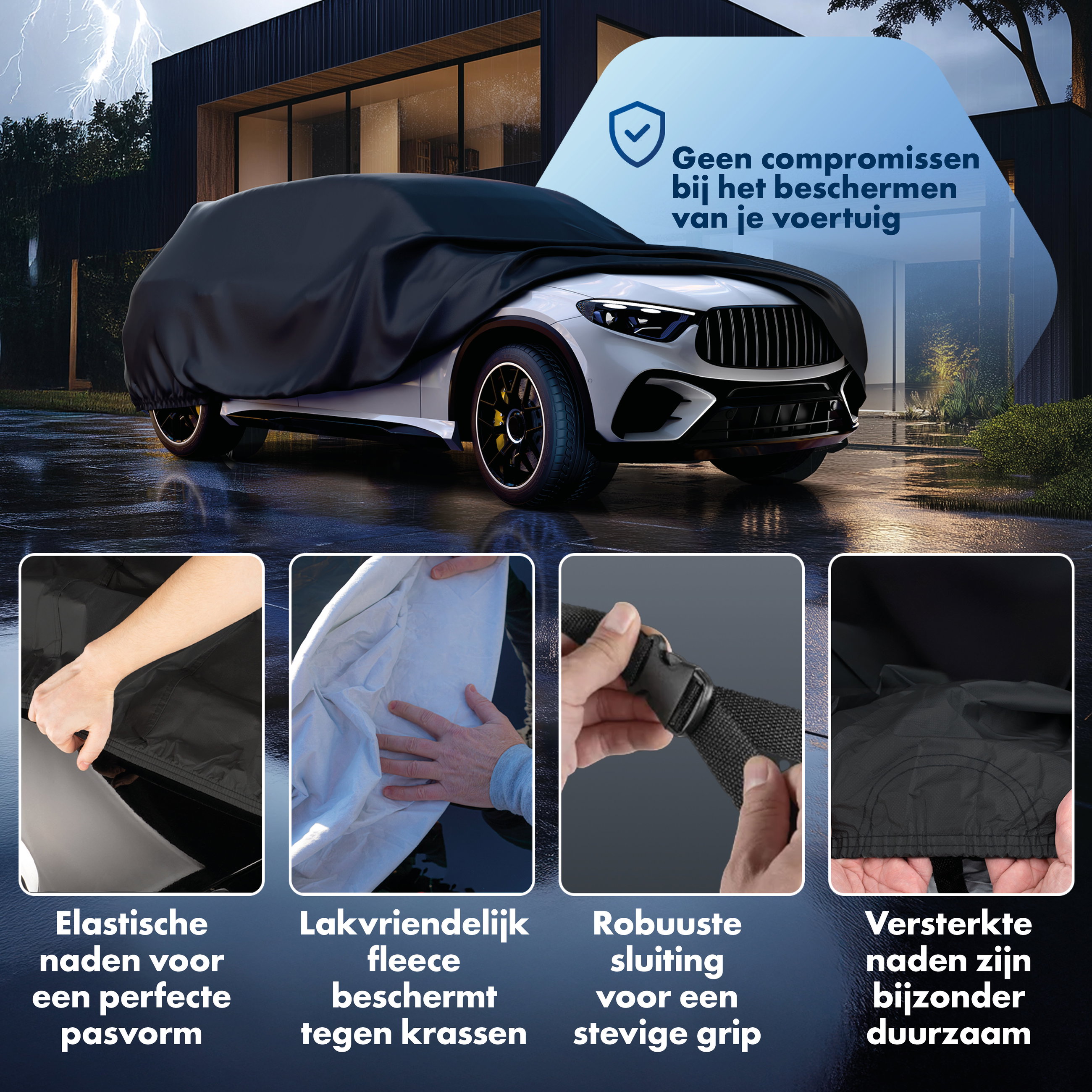 Dekzeil voor auto All Weather, autozeil volledige garage Maat 7 SUV/VAN zwart