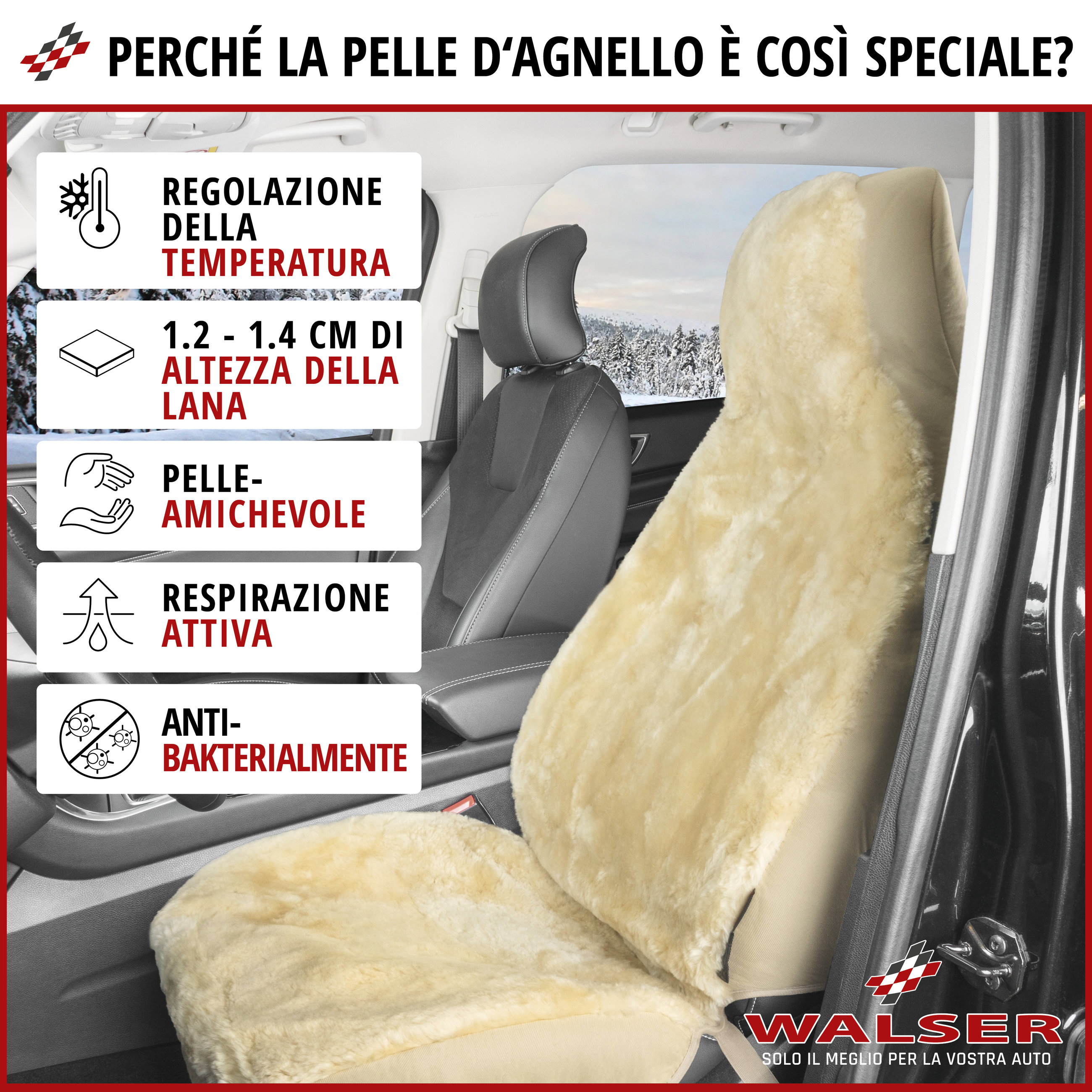 Coprisedili auto Zoya in pelle d'agnello beige con sistema ZIPP IT per sedile a schienale alto, 1 pezzo