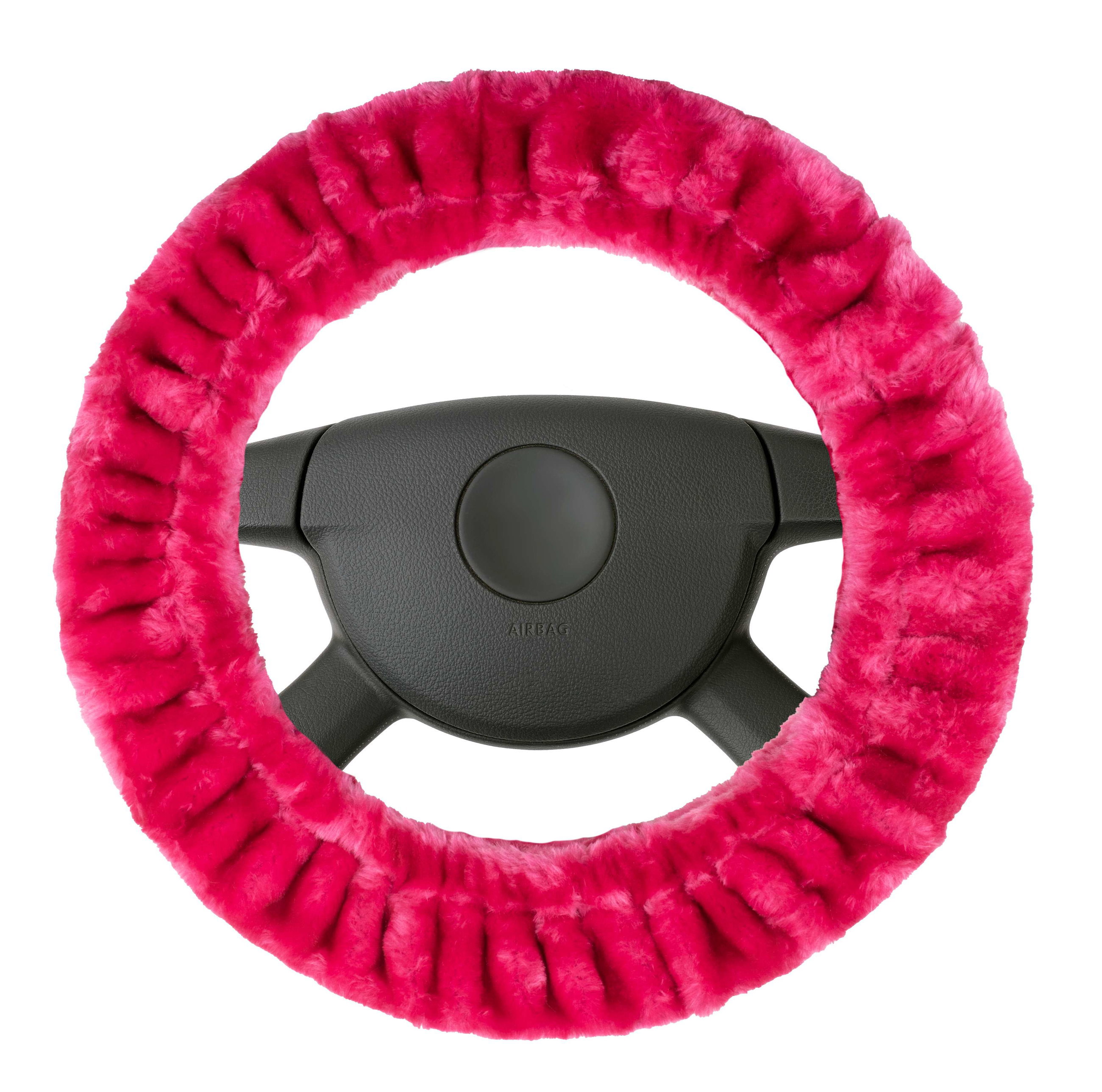 Teddy pluche stuurwielhoes, zachte stuurwielhoes van imitatiebont, pluche stuurwielbeschermer roze