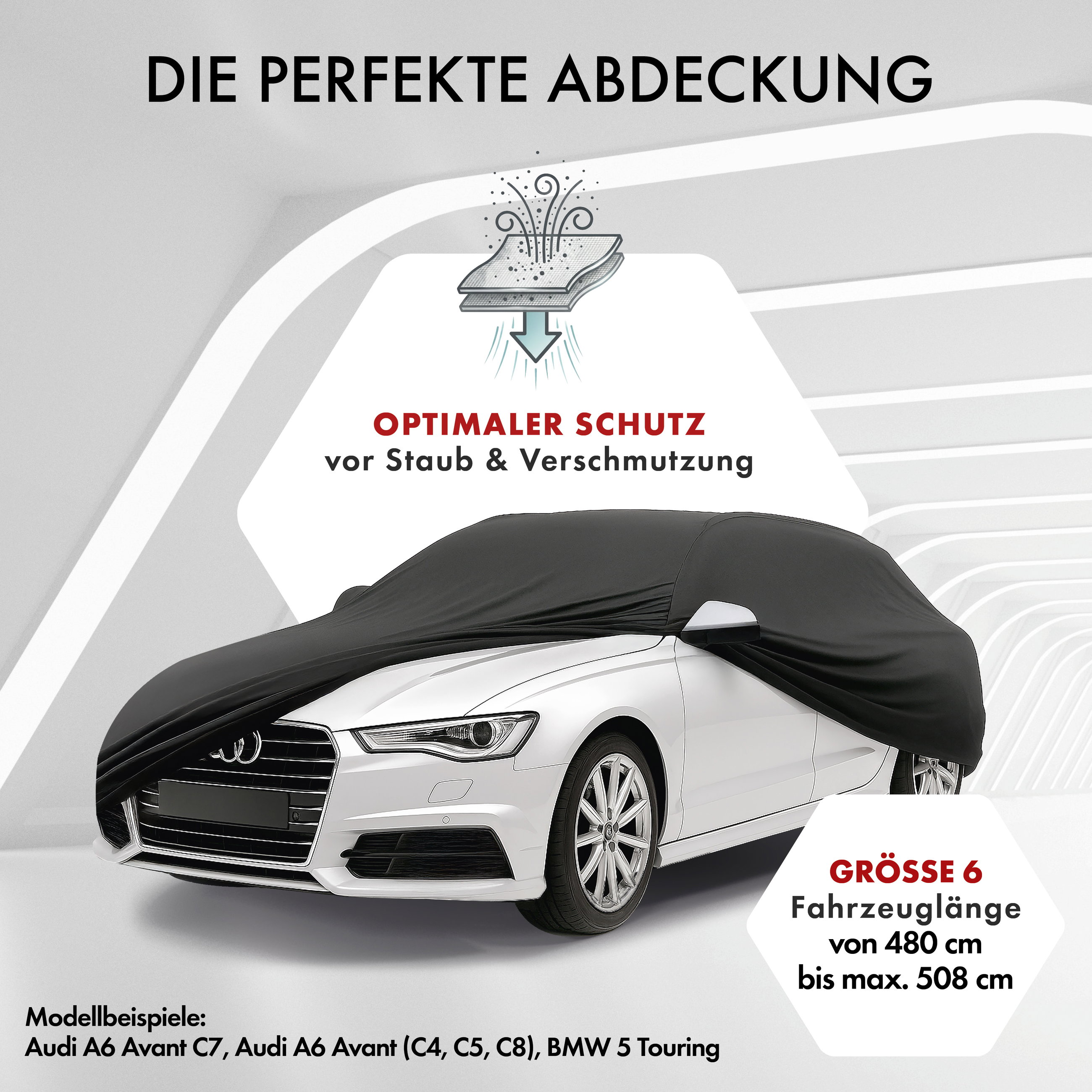 Autoplane Indoor Stretch, PKW-Abdeckplane Größe 6 Kombi schwarz